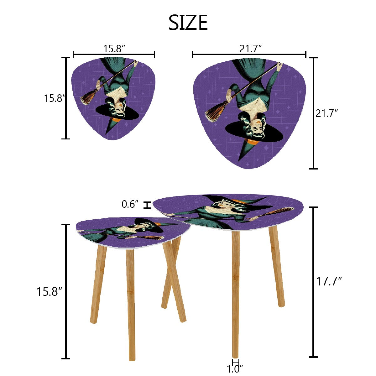 Mid Century Modern Vintage Pin Up Witch Purple Teal Halloween Nesting Tables - Mid Century Modern Gal