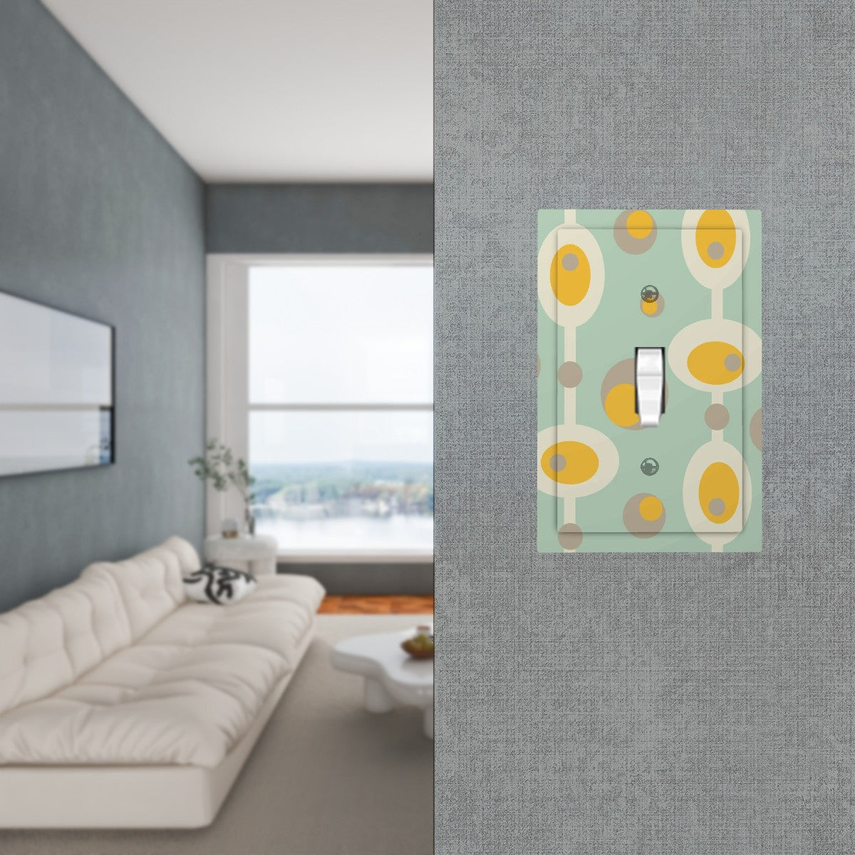 Retro Mid Mod Mint Green Yellow Orbs Geometric Designed Modern Switch Cover - Mid Century Modern Gal