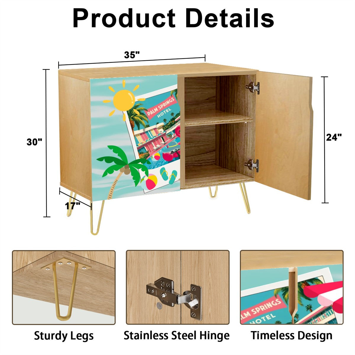 Hotel California 50s Palm Springs California Kitschy Flamingo, Atomic Cats Mid Century Modern Wooden Storage Cabinet - Mid Century Modern Gal