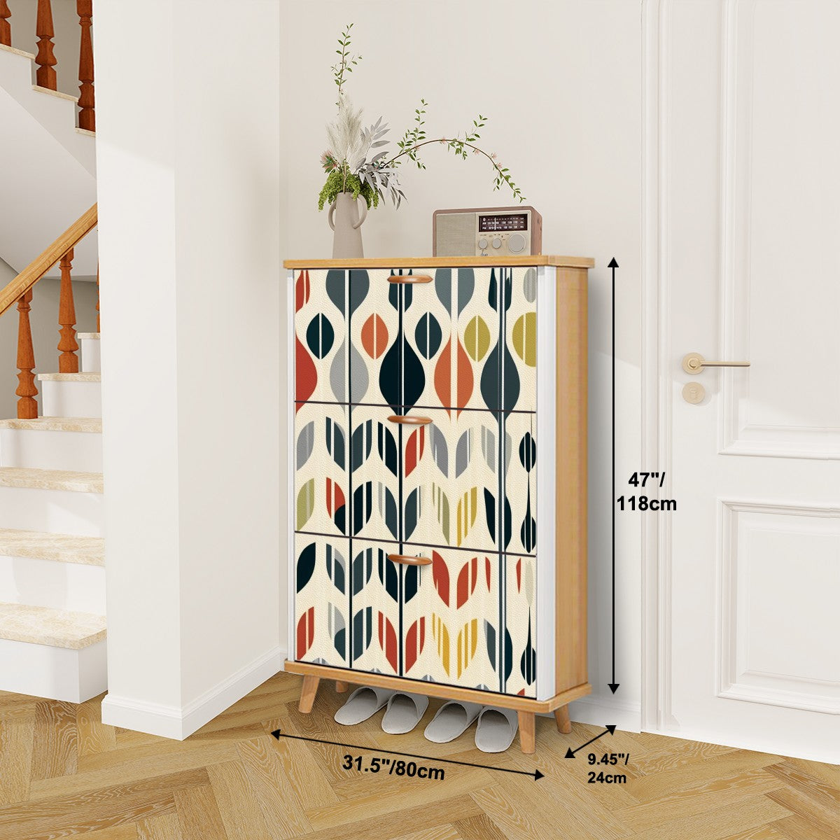Mid Mod Scandinvian Floral Retro Modern Danish Shoe Cabinet - Mid Century Modern Gal
