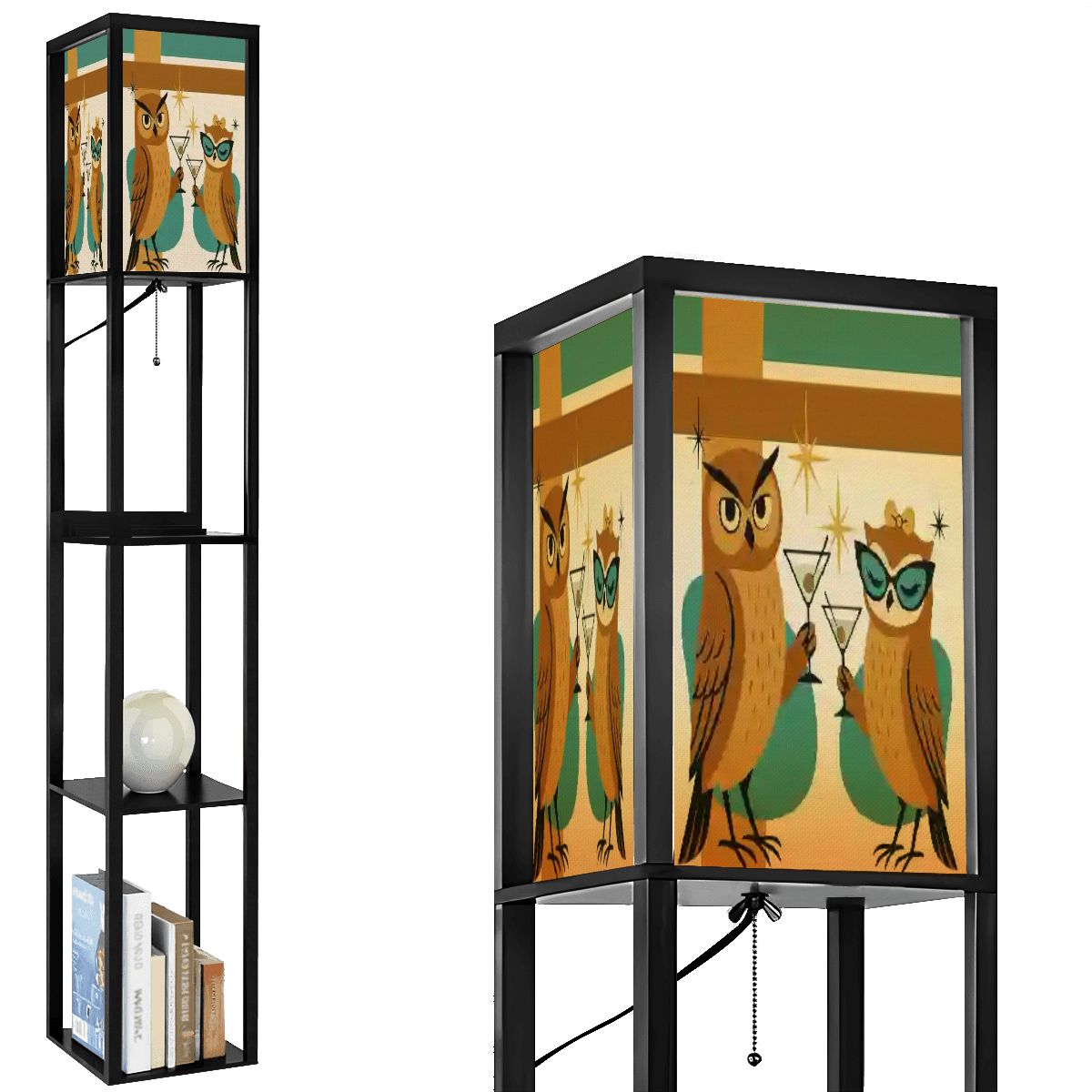 Kitschy Mid Century Modern Martini Owls, Retro Floor Lamp with Shelves - Mid Century Modern Gal