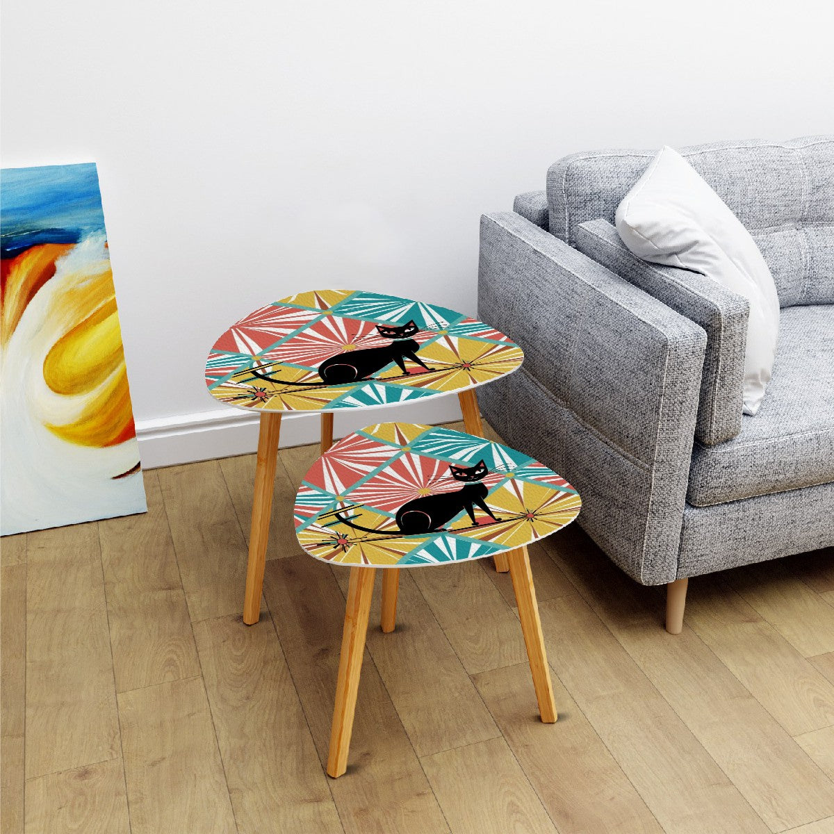 Atomic Cat Mid Century Modern Nesting Tables, Side Tables, Livingroom Bedroom Retro Decor - Mid Century Modern Gal