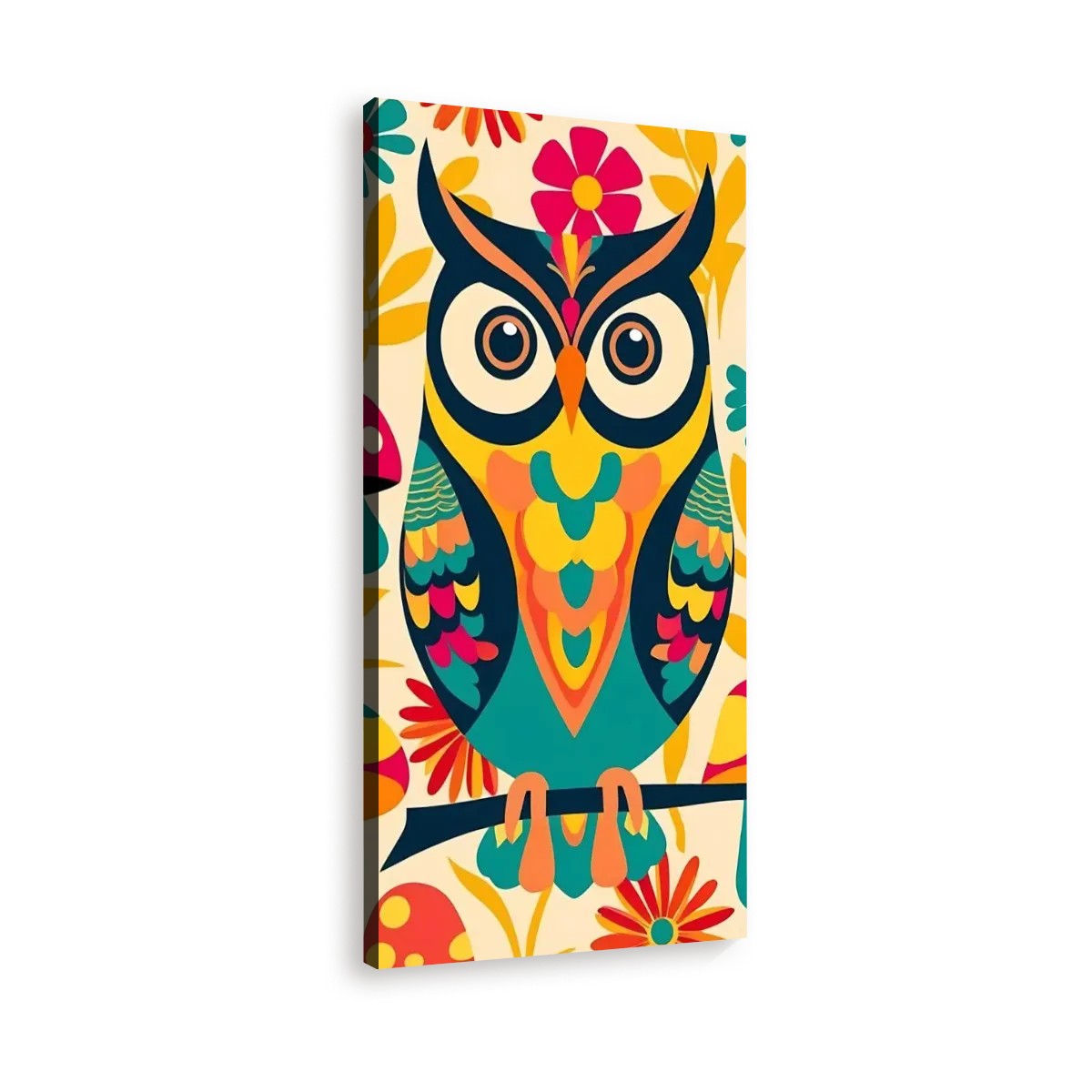 Retro Owl 70s Groovy Wall Art, Funky Fun Boho Colors Large Wall Canvas - Mid Century Modern Gal