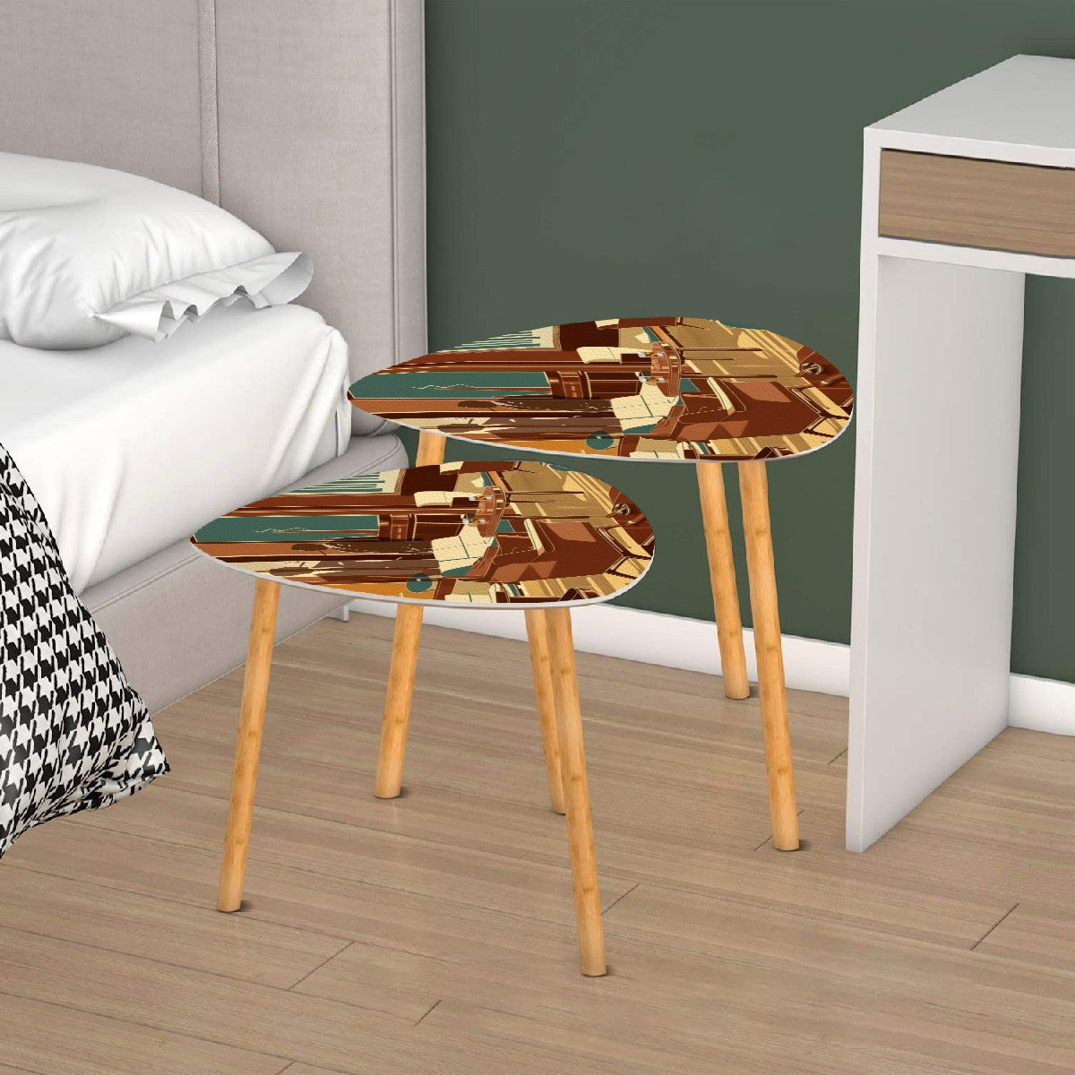 Bourbon Whiskey Dapper Dudes Cigar Lounge Mid Century Modern Nesting Tables - Mid Century Modern Gal