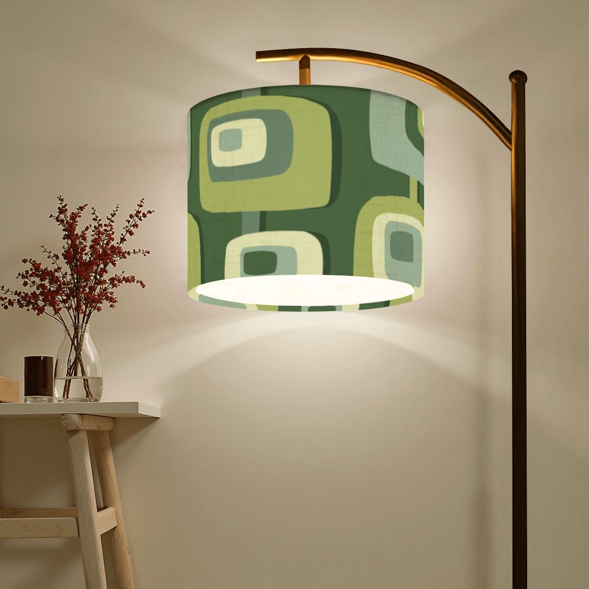 Mid Century Modern Geometric Designed Green, Mid Mod Lamp SHADE ONLY - For Arc Floor Lamps Only - Mid Century Modern Gal