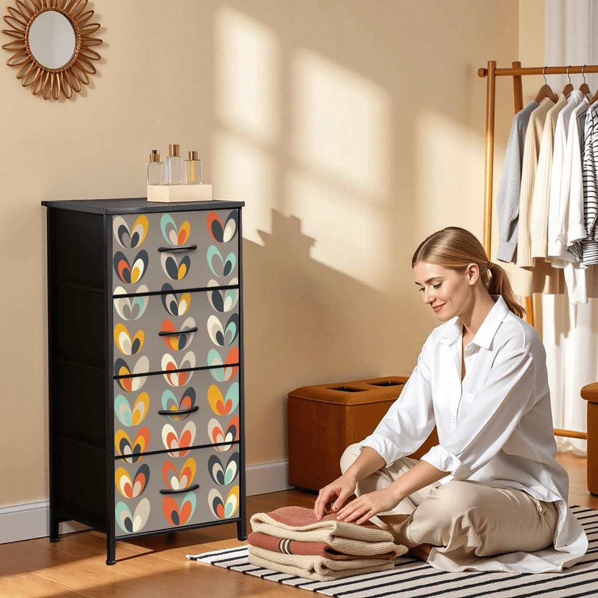 Mid Mod Scandinavian Floral Modern Danish 4-Drawer Dresser - Mid Century Modern Gal