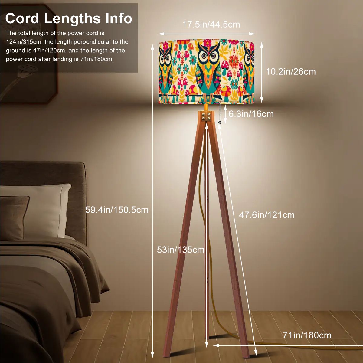 Flower Power Mushroom Owl, 70s Mid Mod Retro Tripod Floor Lamp - Mid Century Modern Gal
