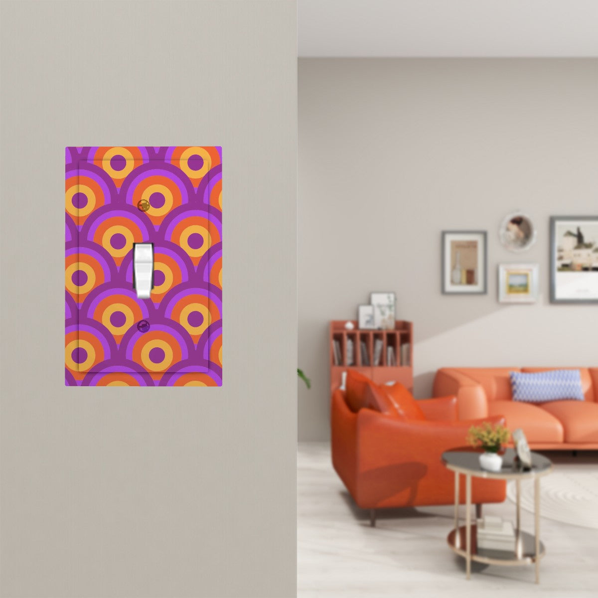 Modern Groovy Retro Orange, Purple Modern Switch Cover 1-Gang 1 Toggle - Mid Century Modern Gal