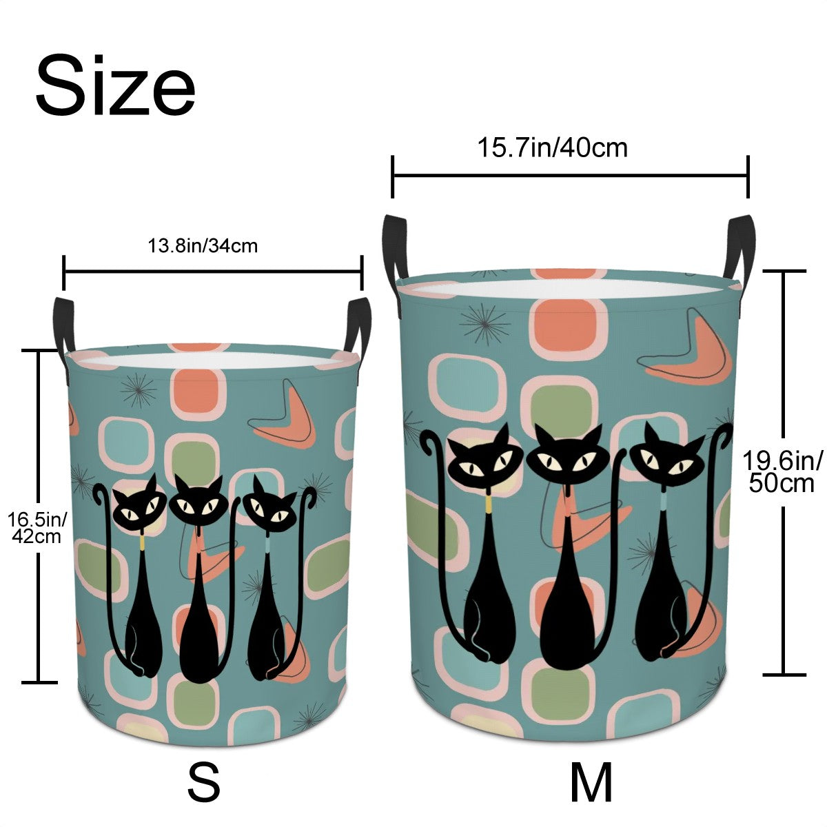 Mid Century Modern Kitschy Cats, Retro MCM Circular Laundry Basket - Mid Century Modern Gal
