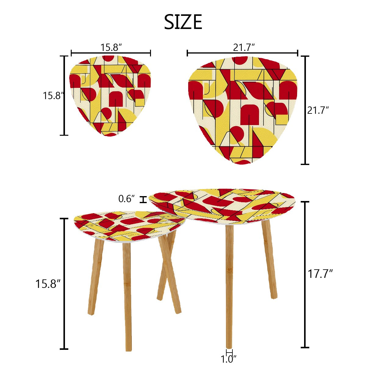 Bauhaus Designed Mid Century Modern Red, Yellow Black Geometric Abstract Designed Nesting Tables - Mid Century Modern Gal