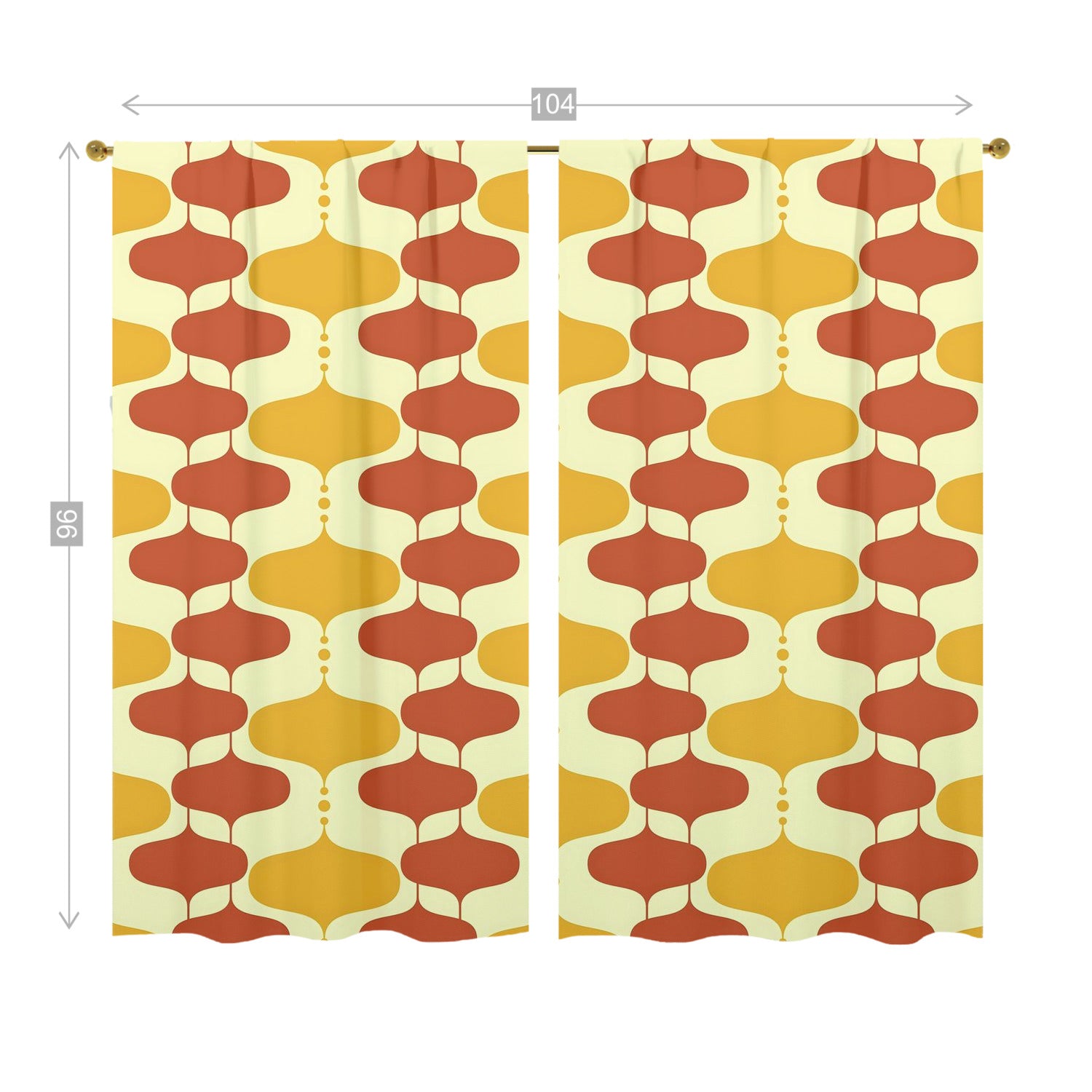 Mid Century Modern Mustard Yellow, Burnt Orange, Googie Designed Window Curtains (two panels) - Mid Century Modern Gal