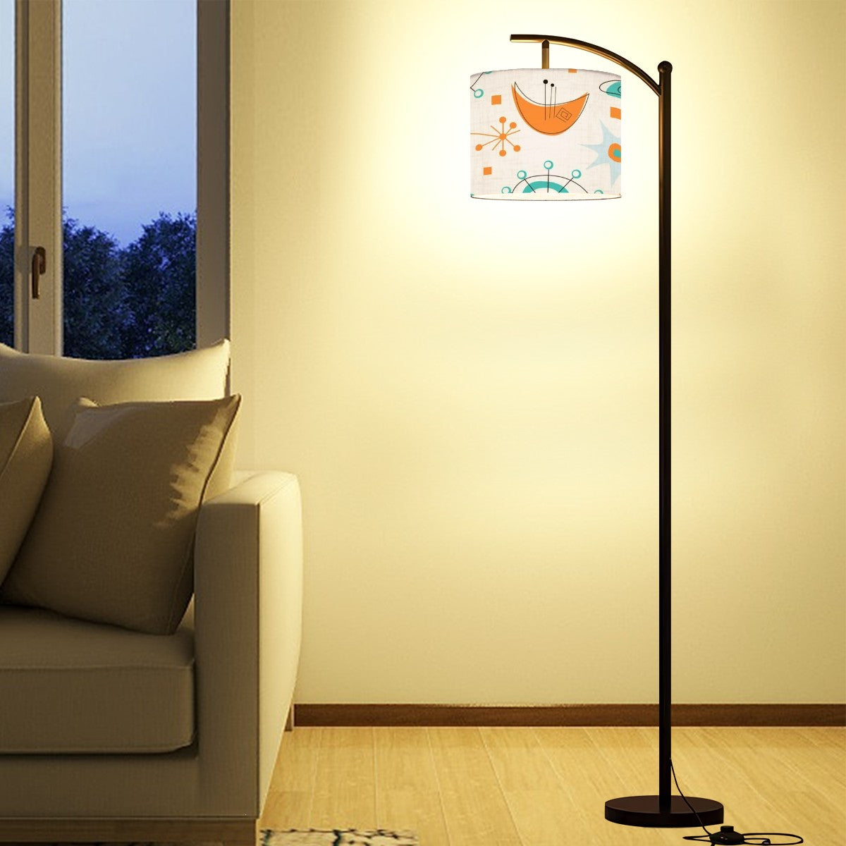 Mid Century Modern Atomic Sputnik Orange, Teal, Cream Mod Arc Floor Lamp - Mid Century Modern Gal