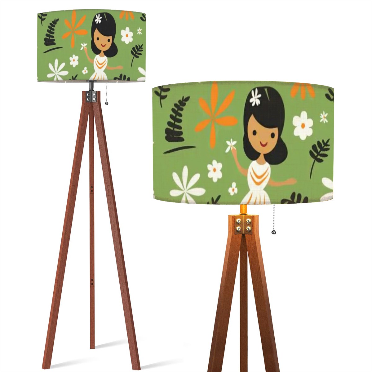 Tiki Lamp, Mid Century Modern Tiki Gal, Green Polynesian Home Decor - Mid Century Modern Gal