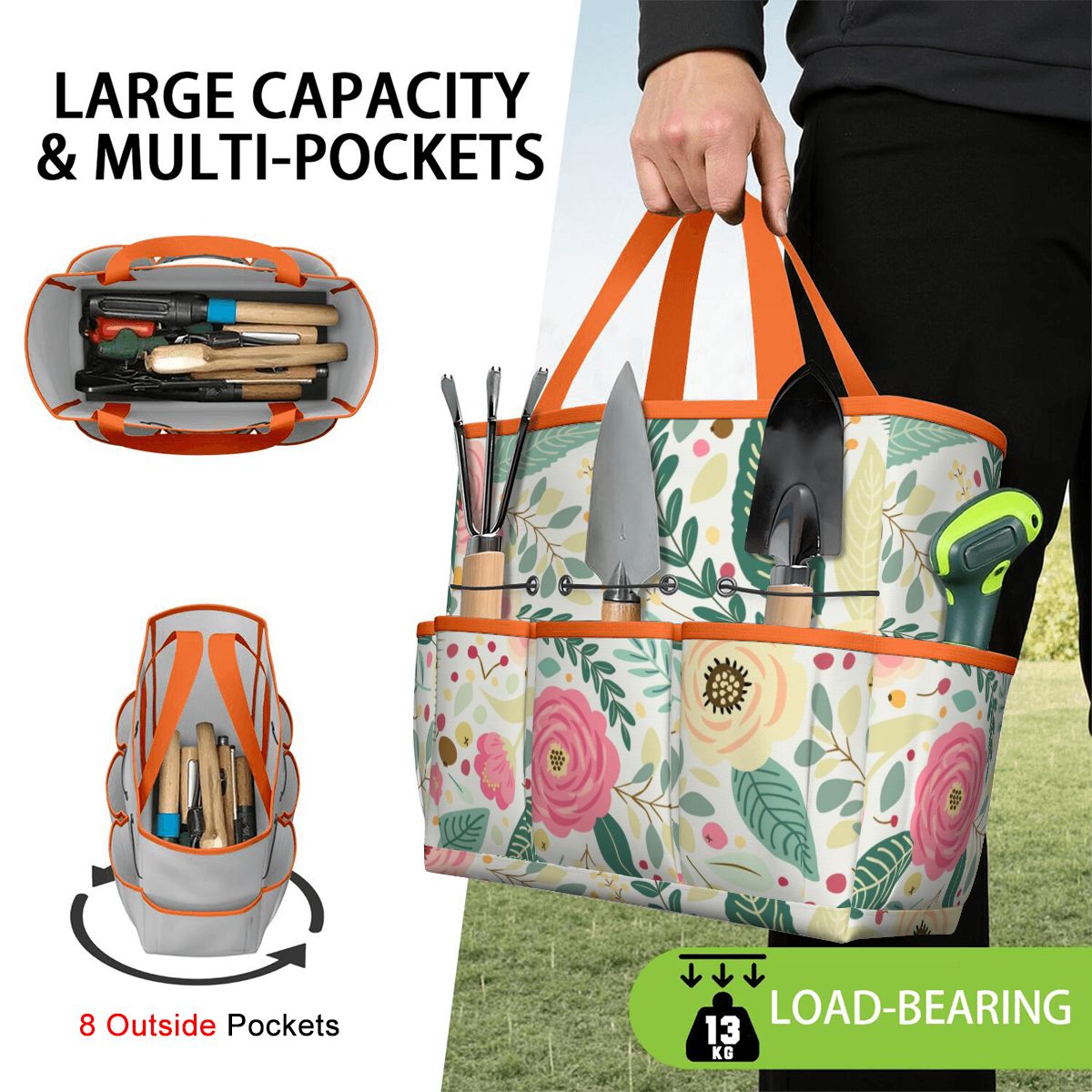 Floral Pink Mid Century Modern Garden Tool Bag