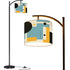 Mid Century Modern Arc Floor Lamp, Bauhaus Designed Shade WIth Geometric Blue, Yellow Black - Mid Century Modern Gal