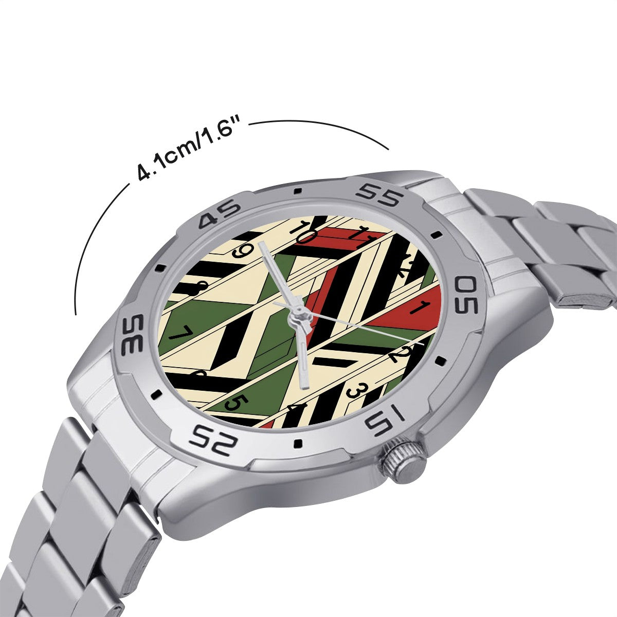 Modern Men's Watch In Bauhaus Design Green, Black, Cream Red, Business Stainless Steel Watch - Mid Century Modern Gal