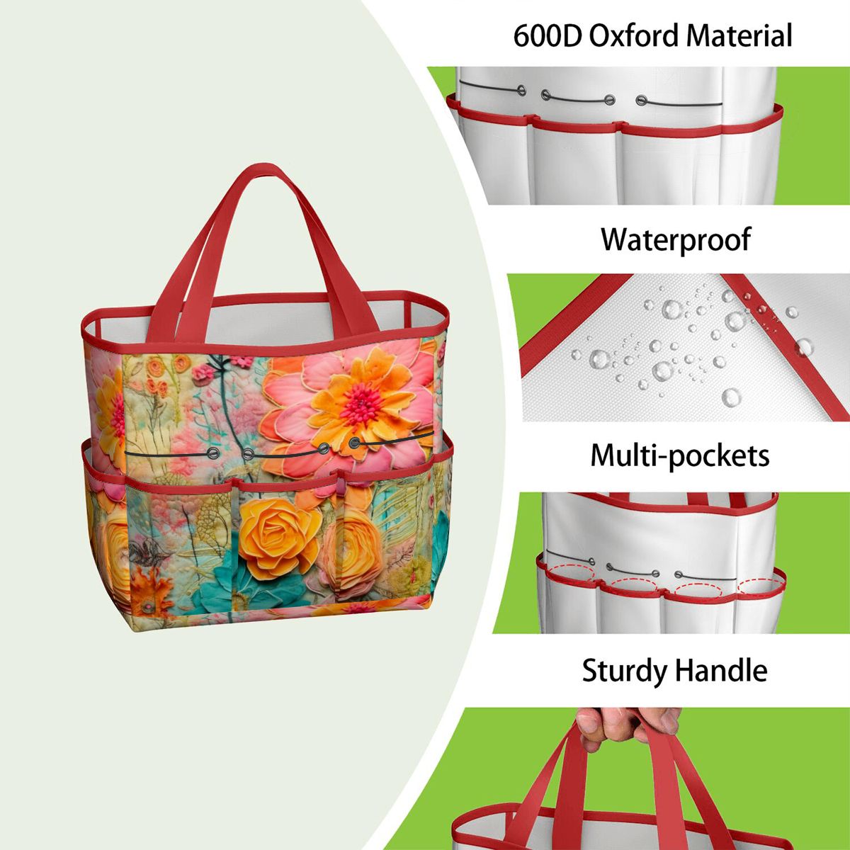 Bohemian Retro Flower, Faux Pressed Floral Mod Garden Tool Bag