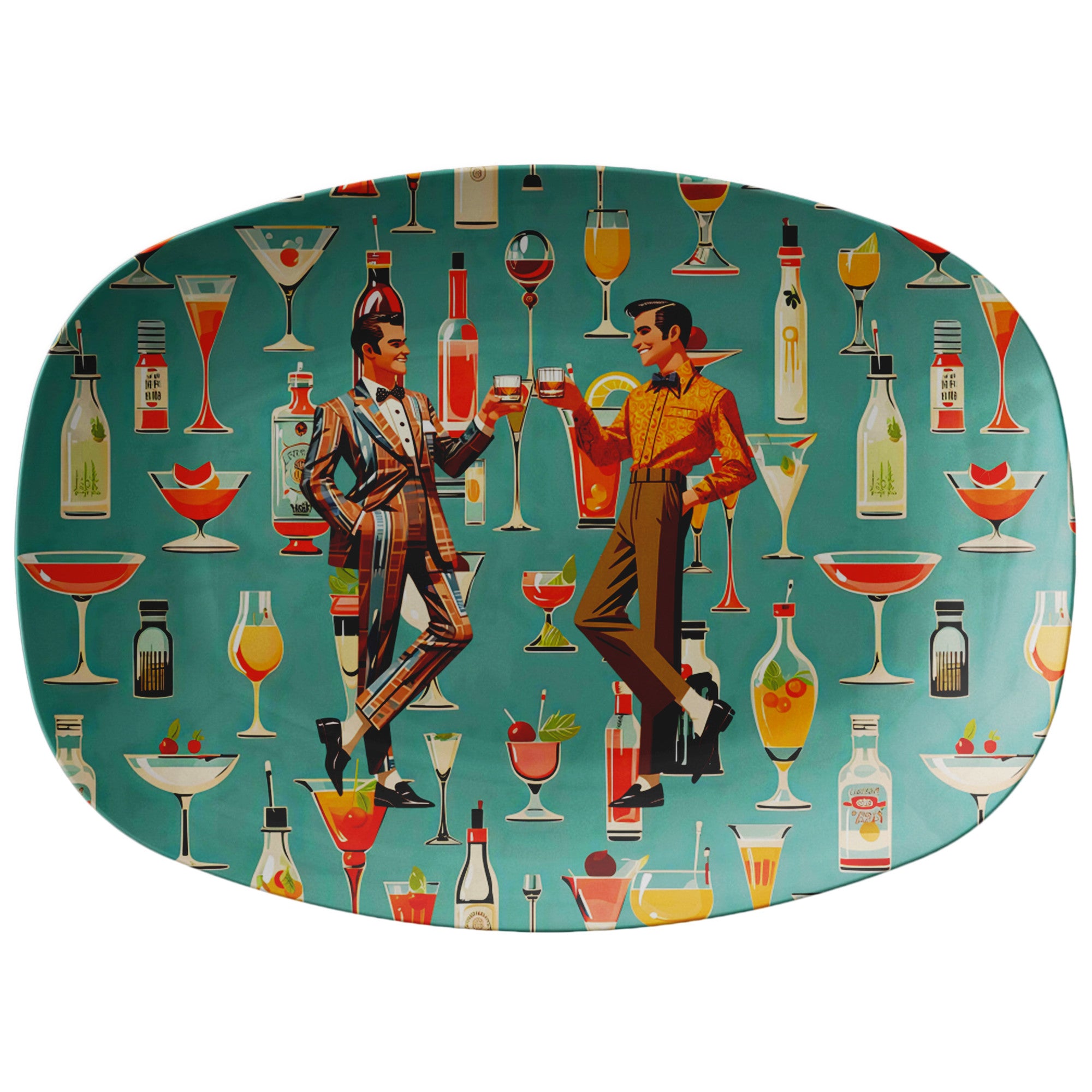 Atomic 50s Cocktails, Male Couple, LGBTQ Unique Gifts Party Platter - Mid Century Modern Gal