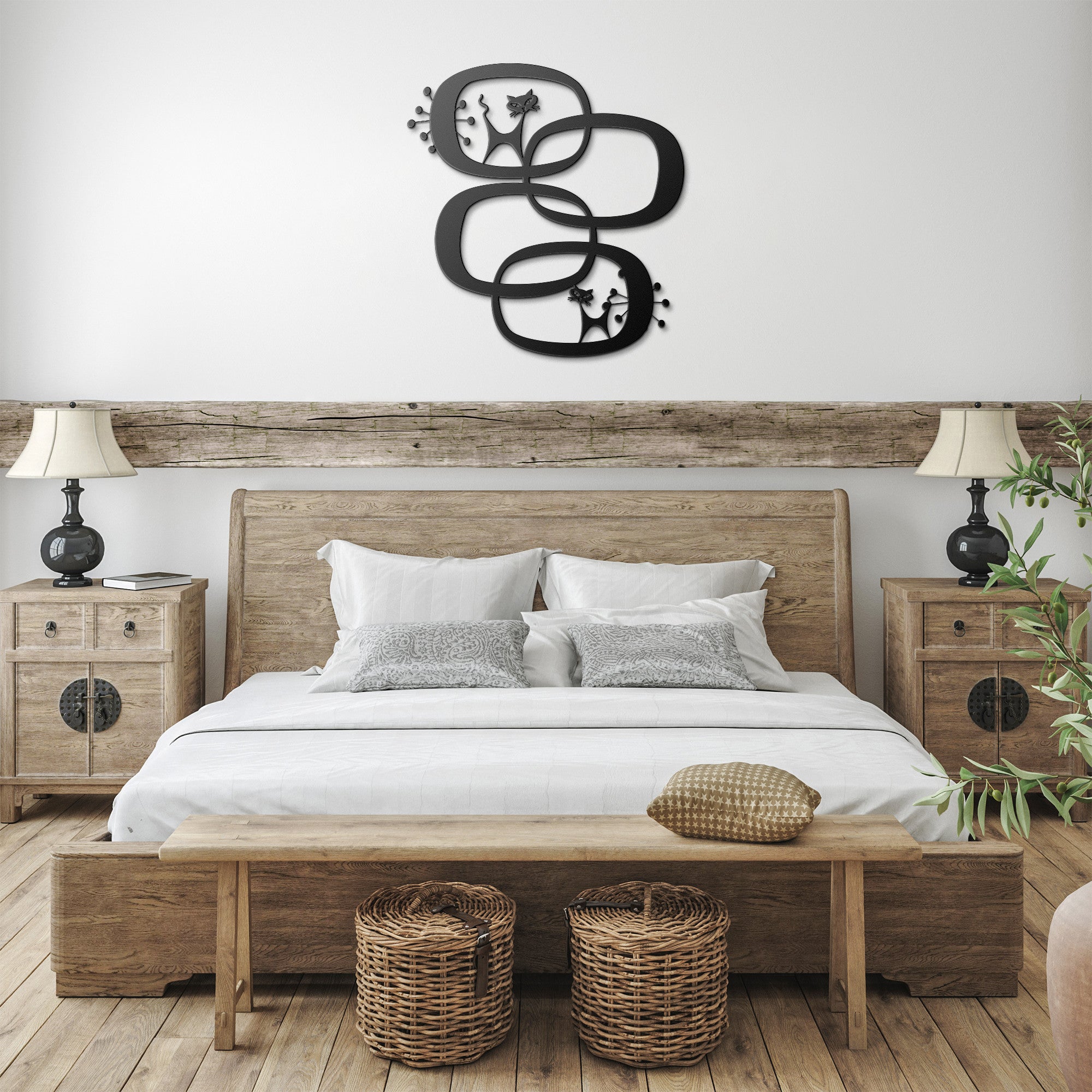Atomic Cat Mid Century Modern Geometric Metal Wall Art - Mid Century Modern Gal