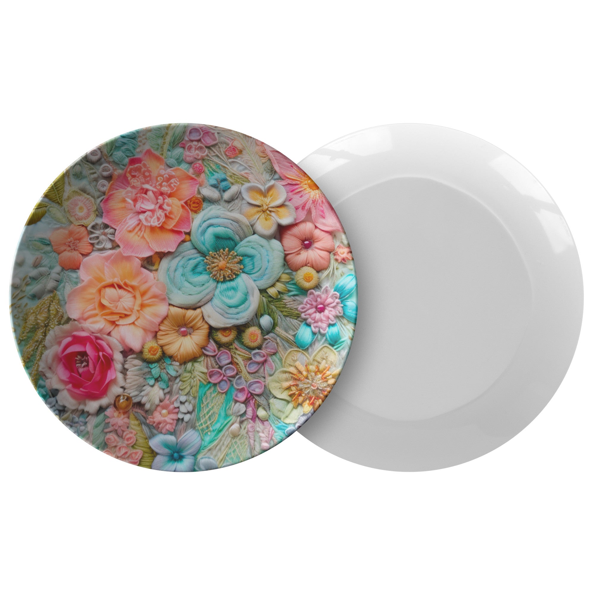 Bohemian Dinner Plates, Floral Botanicals, Faux Pressed Flowers, Retro Modern Dinnerware - Mid Century Modern Gal