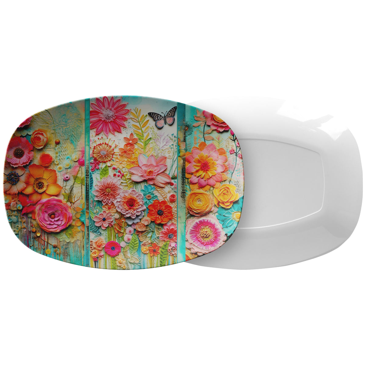 Bohemian Floral Party Platter, Botanical Flowers, Spring, Summer Retro Modern Tableware - Mid Century Modern Gal