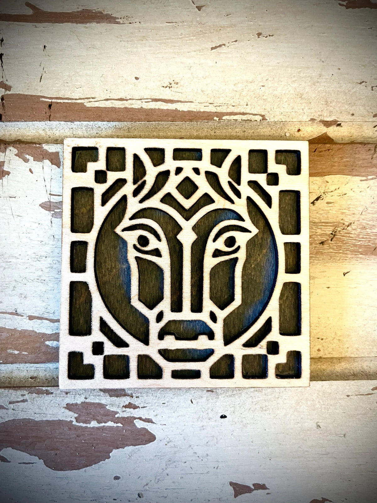 Boho Modern Art Deco Horse 2-Layer Square Wood Art - In Magnet or Larger Sizes
