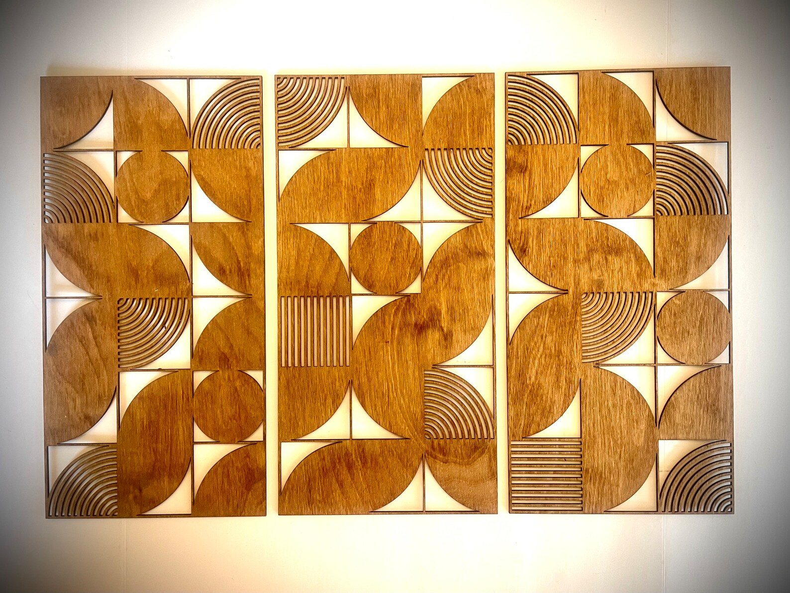Boho Modern Bauhaus Style 3-Panel Wood Wall Art, Set A