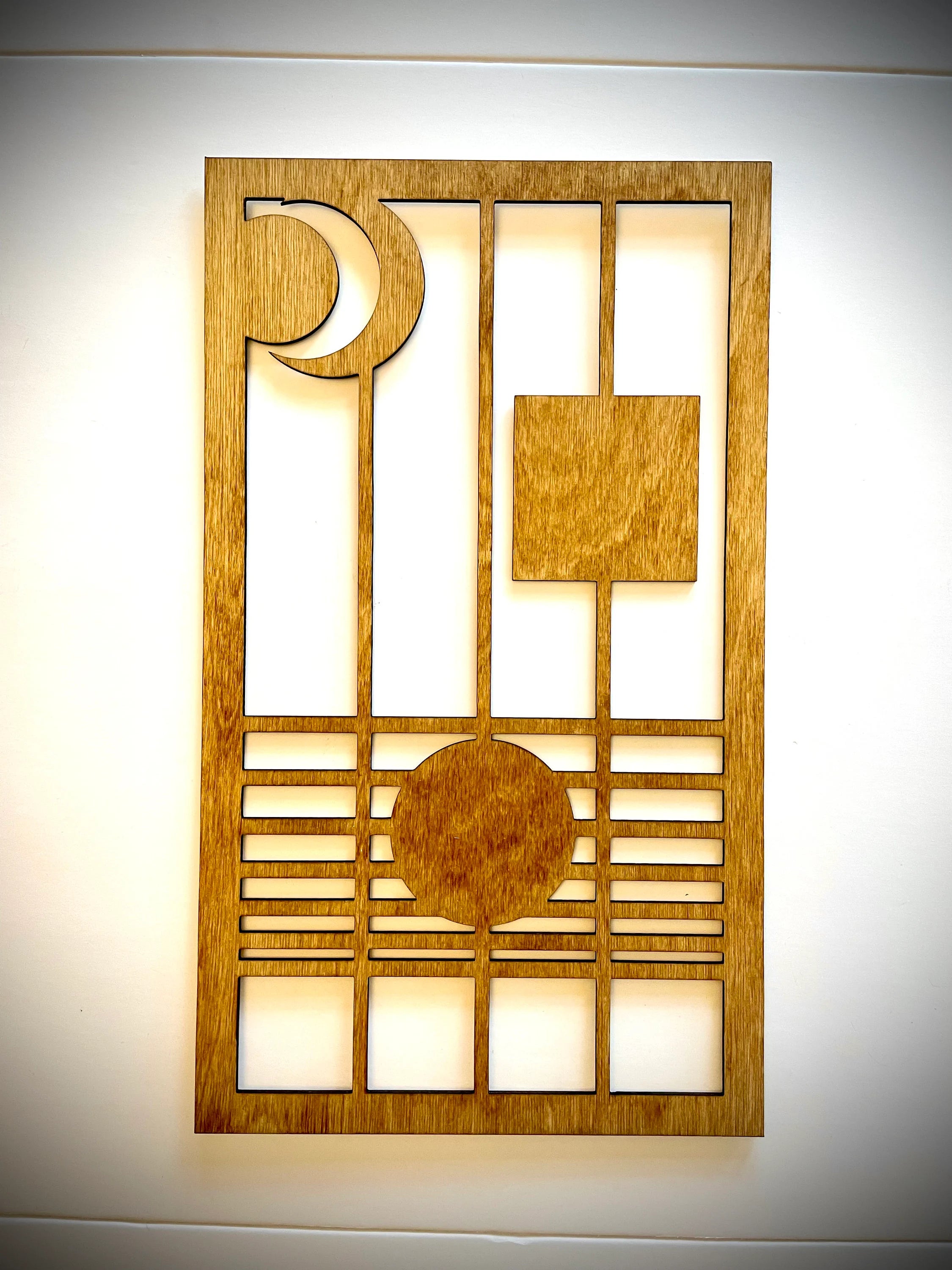 Boho Modern Frank Lloyd Wright-Inspired Art Deco Geometry 2-Panel Wood Wall Art, Set I