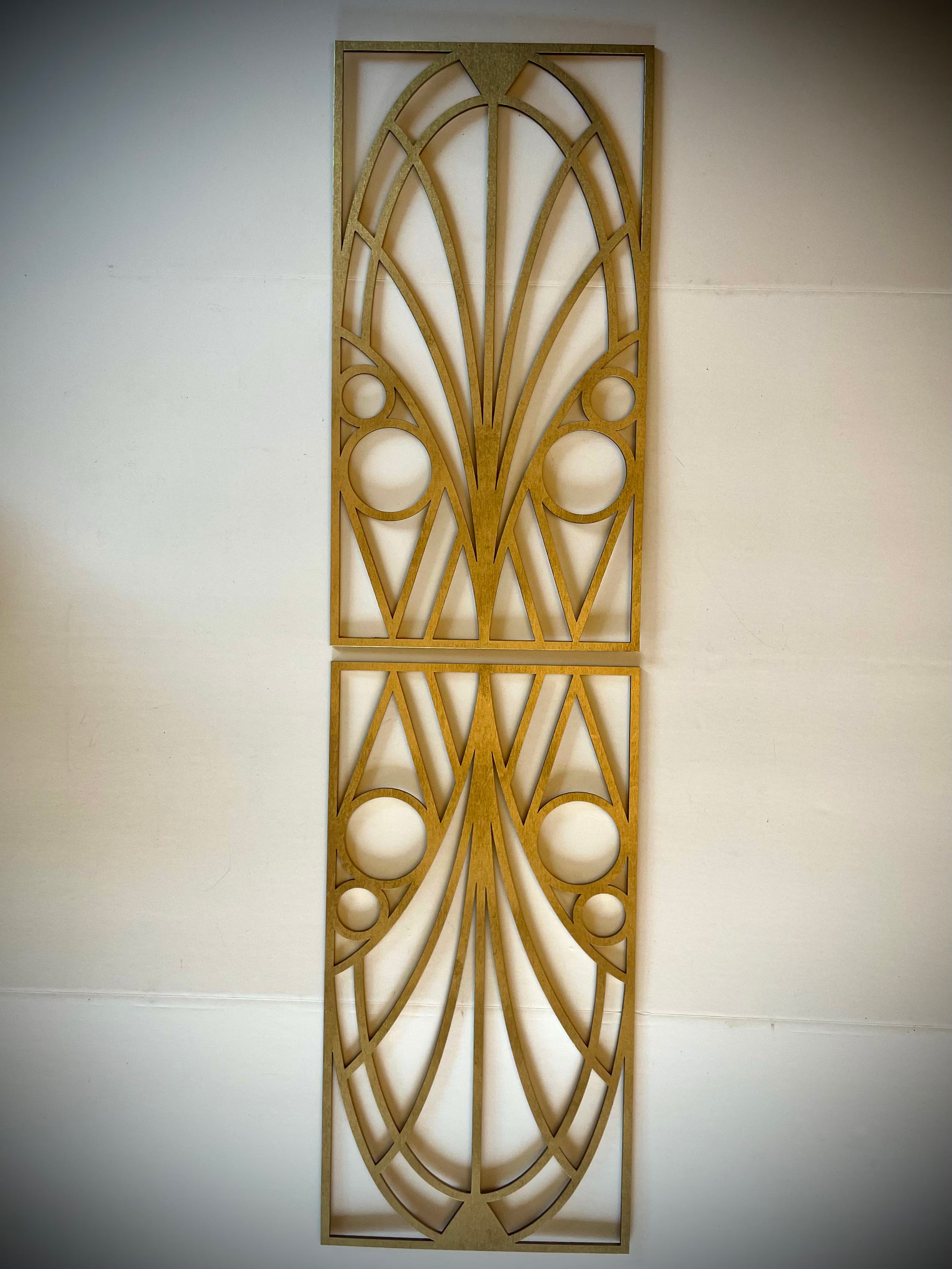 Boho Modern Frank Lloyd Wright-Inspired Art Deco Geometry 2-Panel Wood Wall Art, Set Y