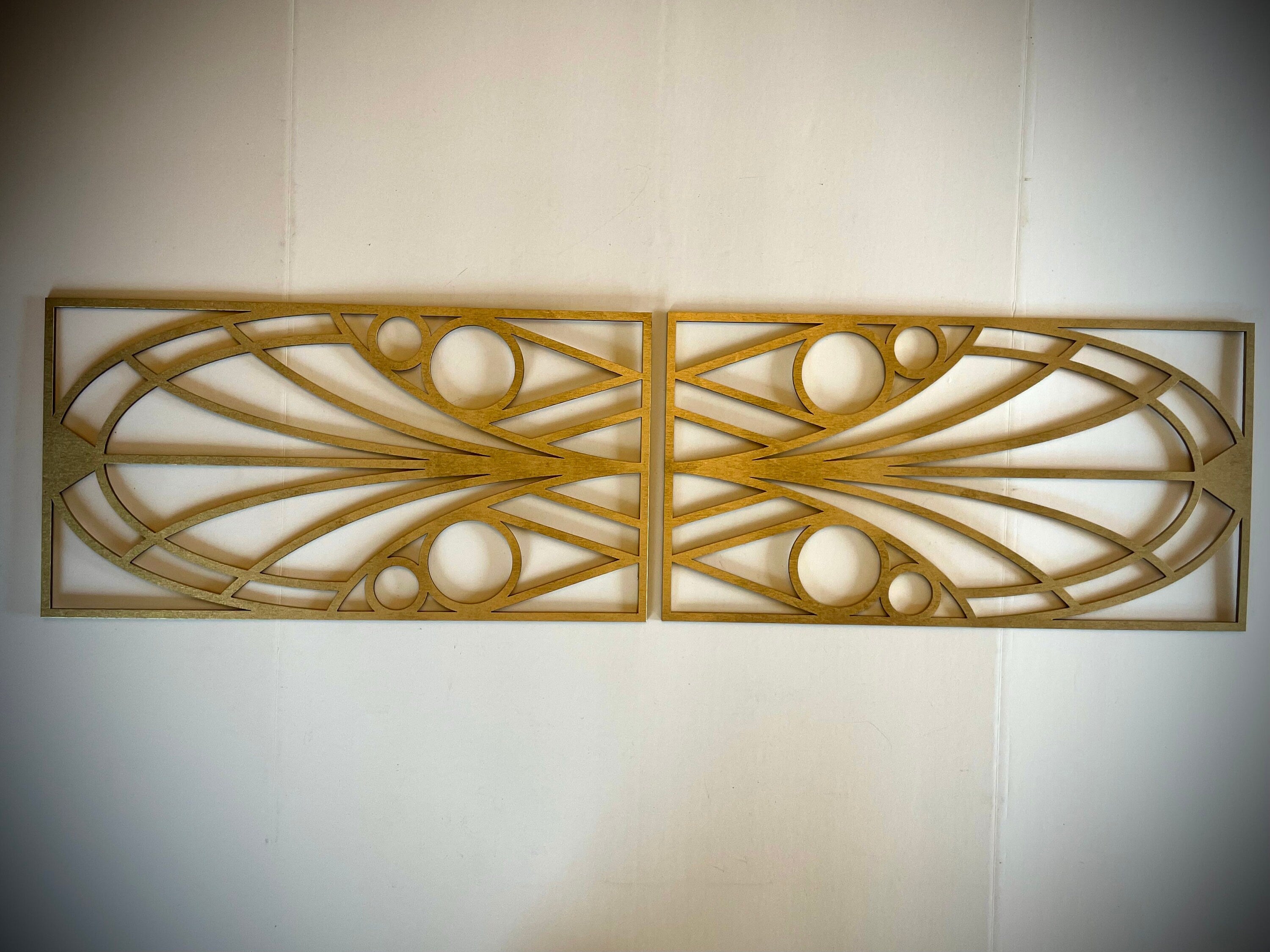 Boho Modern Frank Lloyd Wright-Inspired Art Deco Geometry 2-Panel Wood Wall Art, Set Y