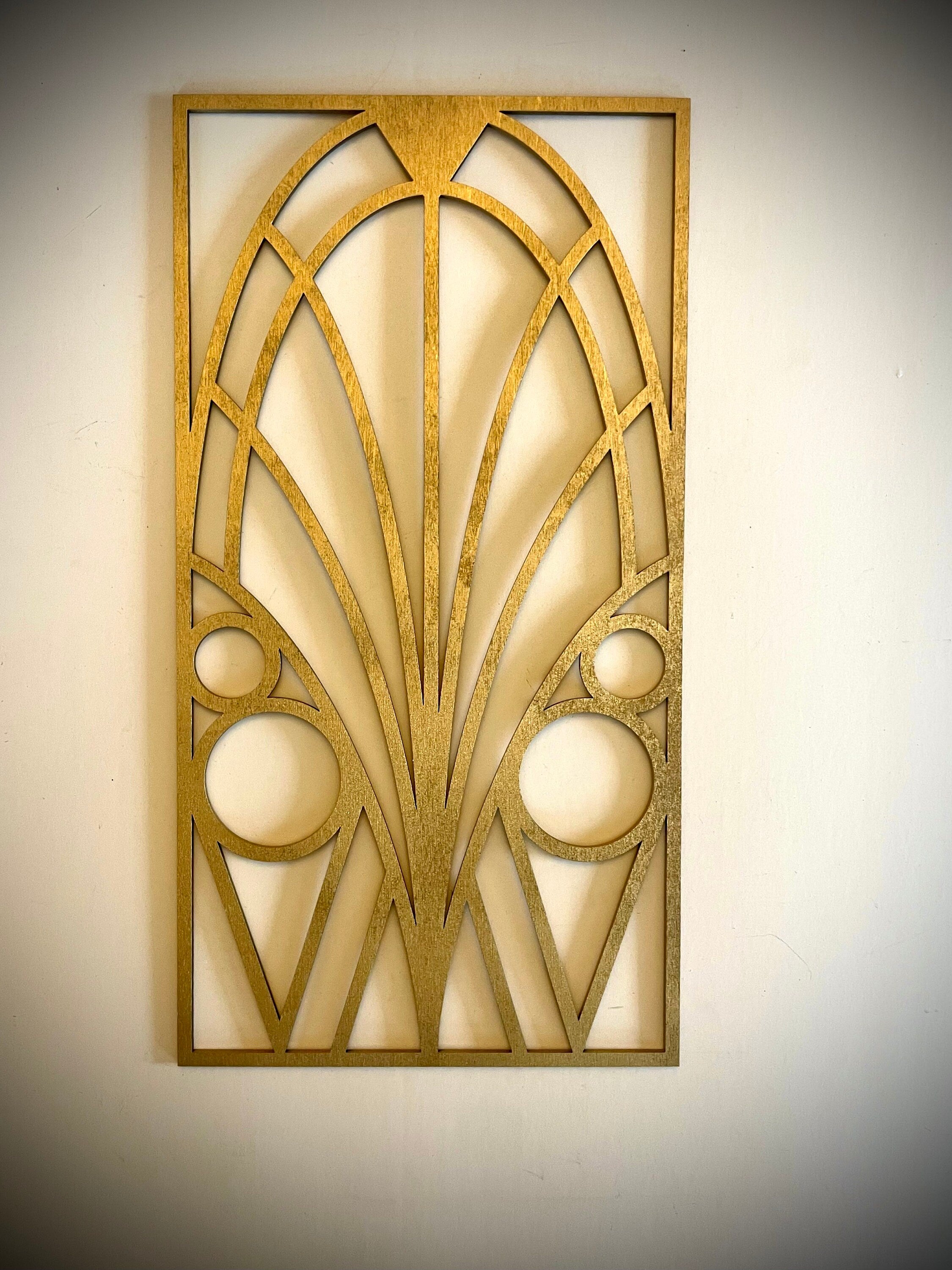 Boho Modern Frank Lloyd Wright-Inspired Art Deco Geometry 2-Panel Wood Wall Art, Set Y