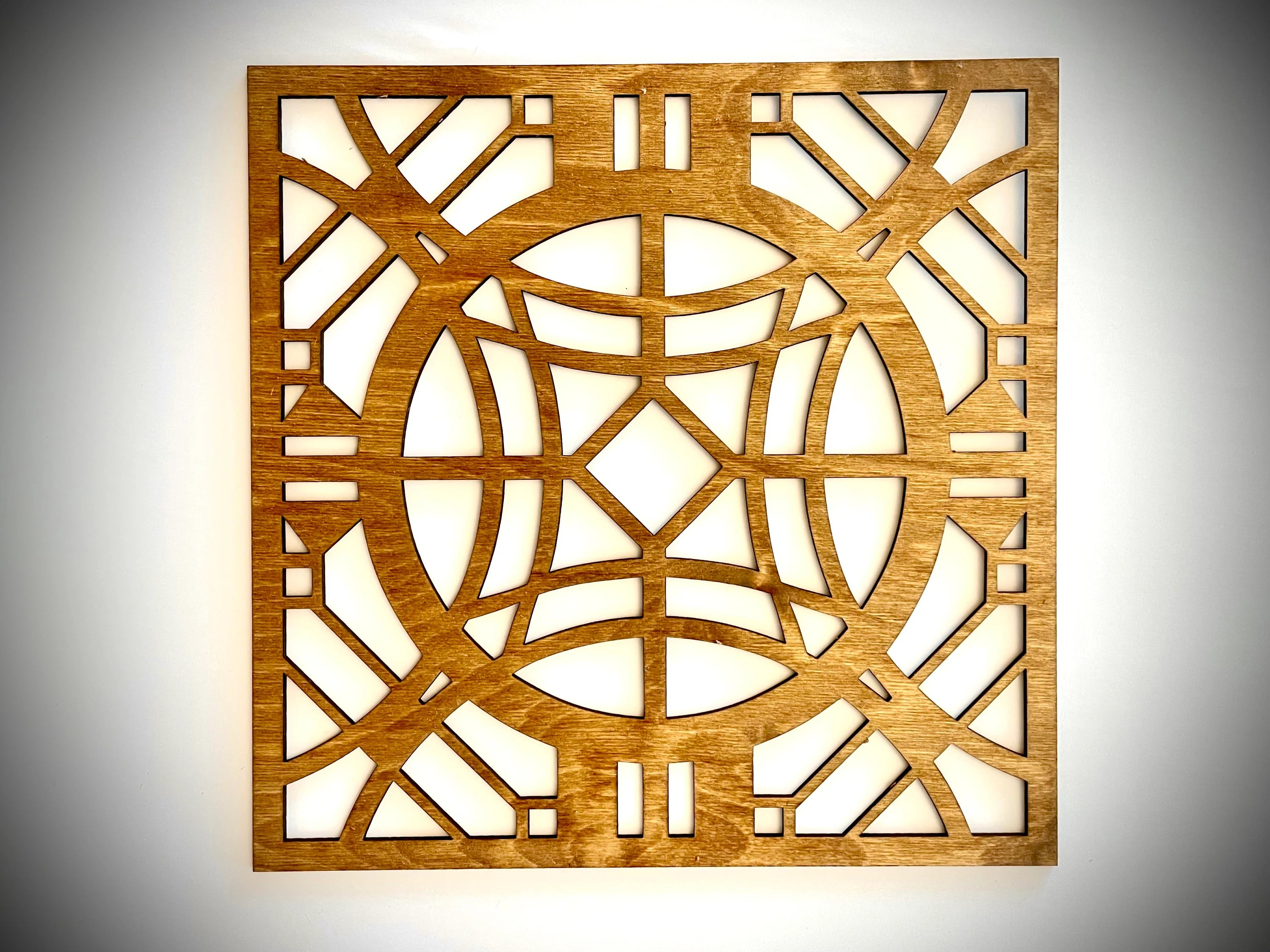 Boho Modern Frank Lloyd Wright-Inspired Art Deco Geometry 3-Panel Wood Wall Art, Set C
