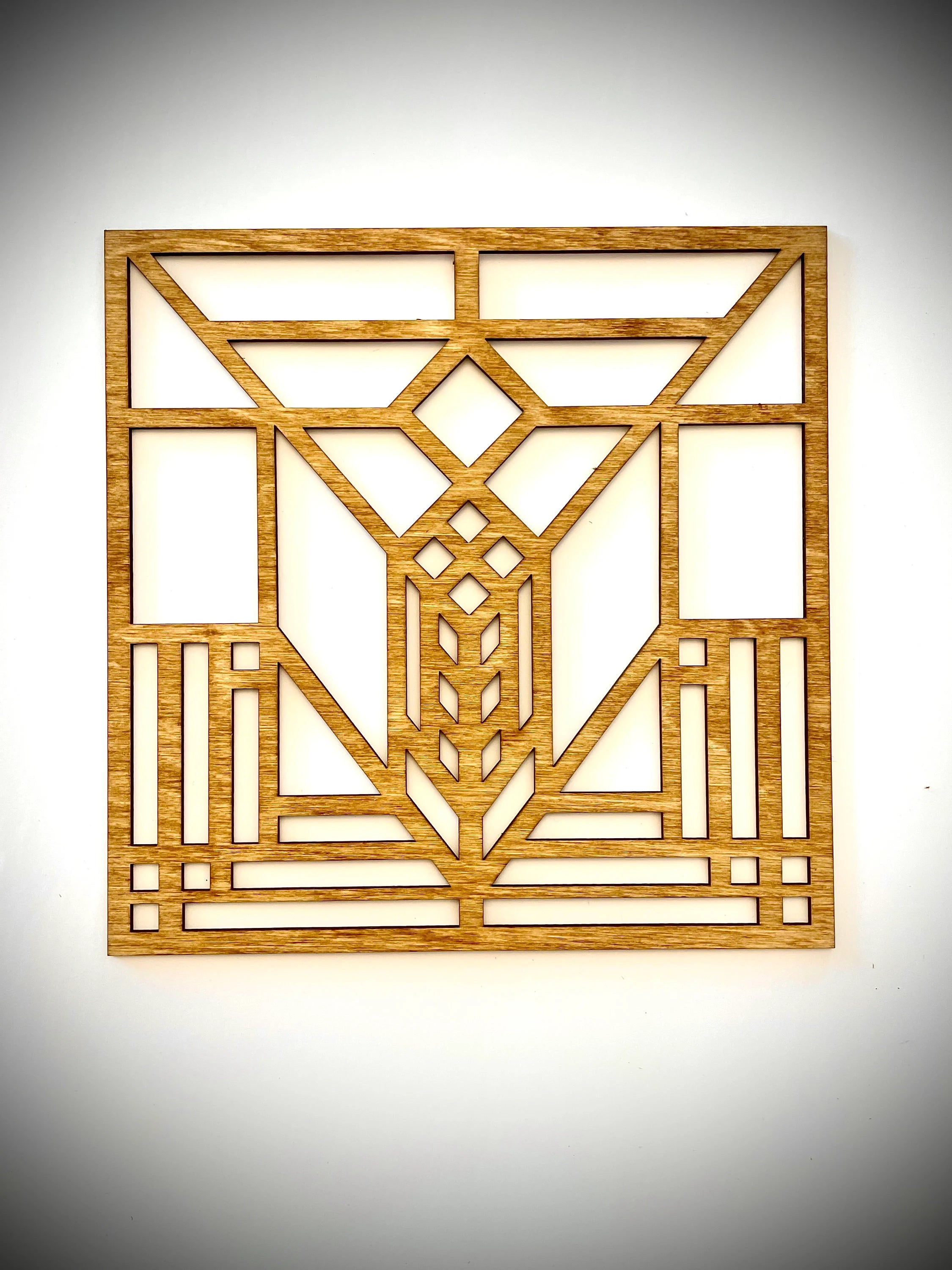Boho Modern Frank Lloyd Wright-Inspired Art Deco Geometry 3-Panel Wood Wall Art, Set C