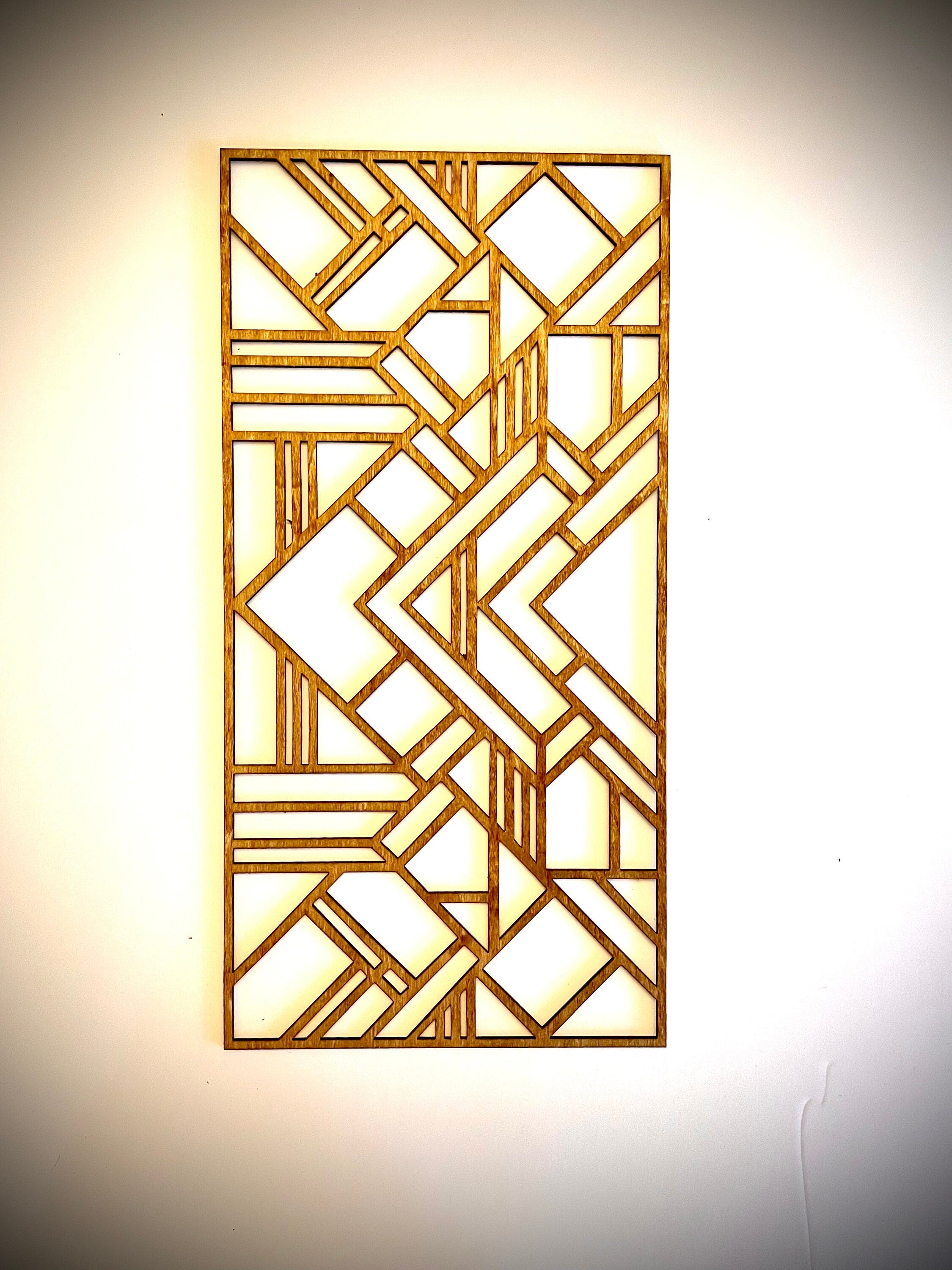 Boho Modern Frank Lloyd Wright-Inspired Art Deco Geometry 3-Panel Wood Wall Art, Set H