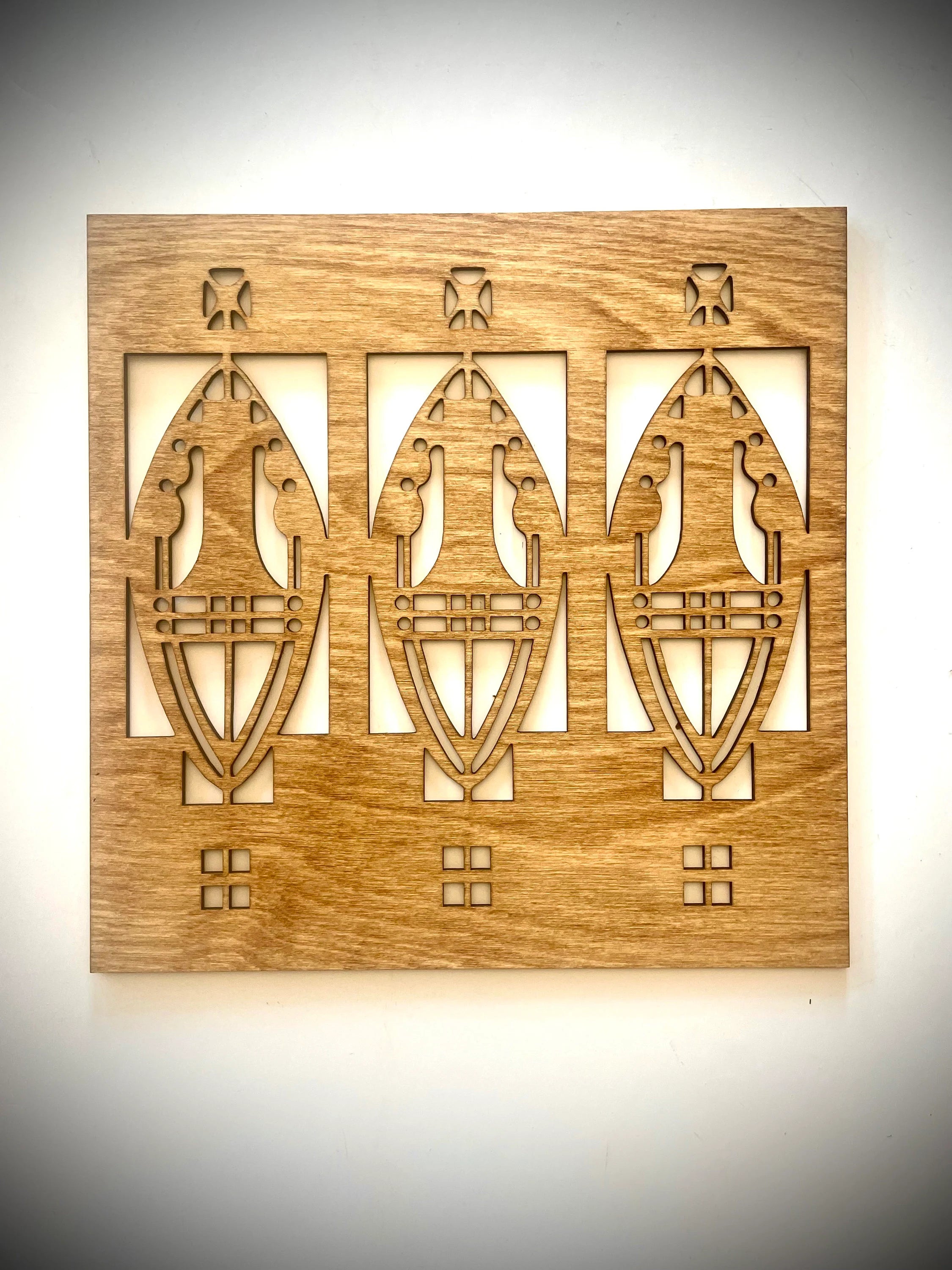 Boho Modern Frank Lloyd Wright-Inspired Art Deco Geometry 3-Panel Wood Wall Art, Set L