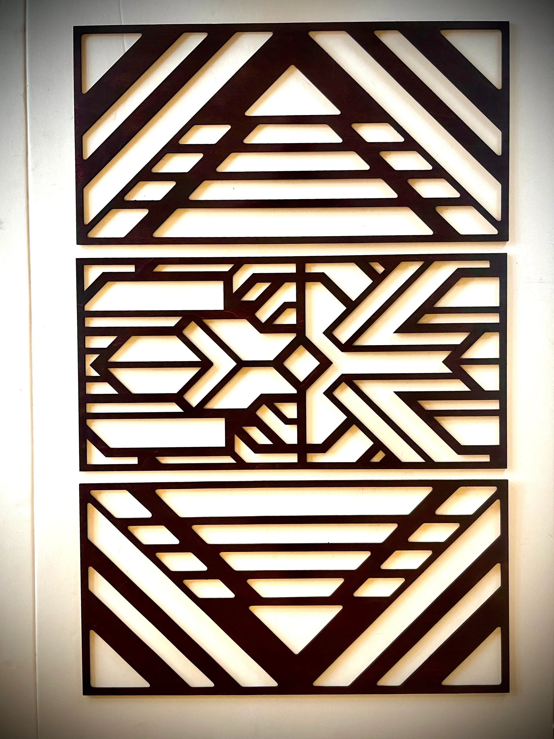 Boho Modern Frank Lloyd Wright-Inspired Art Deco Geometry 3-Panel Wood Wall Art, Set M