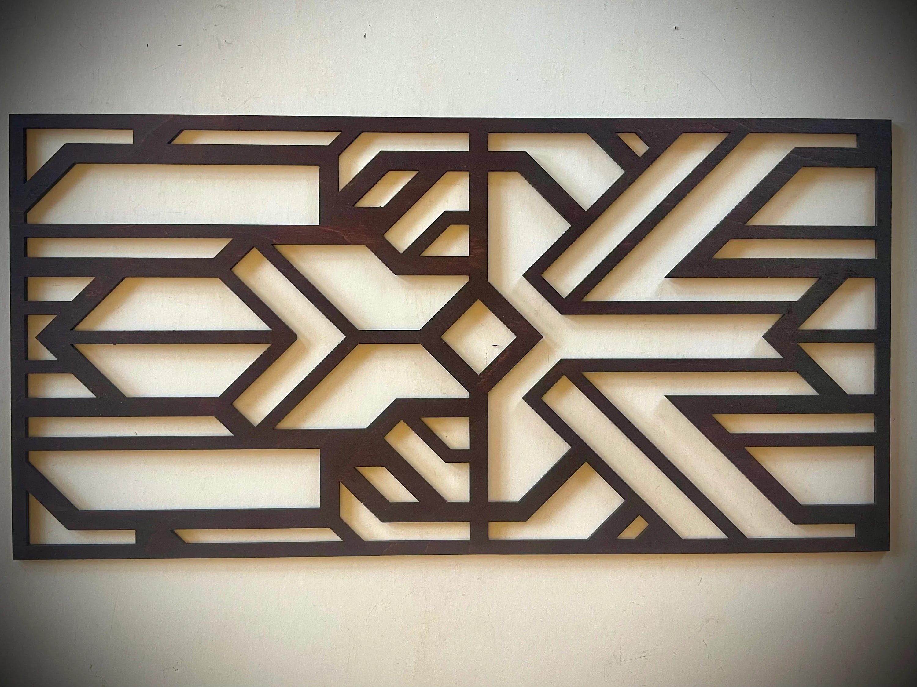 Boho Modern Frank Lloyd Wright-Inspired Art Deco Geometry 3-Panel Wood Wall Art, Set M