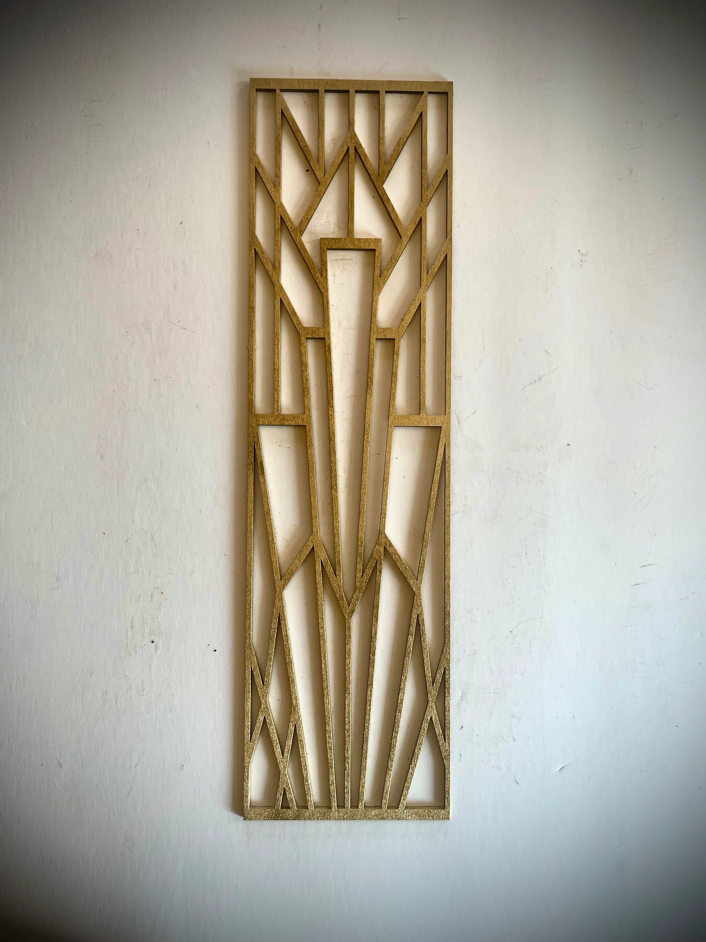 Boho Modern Frank Lloyd Wright-Inspired Art Deco Geometry 3-Panel Wood Wall Art, Set U