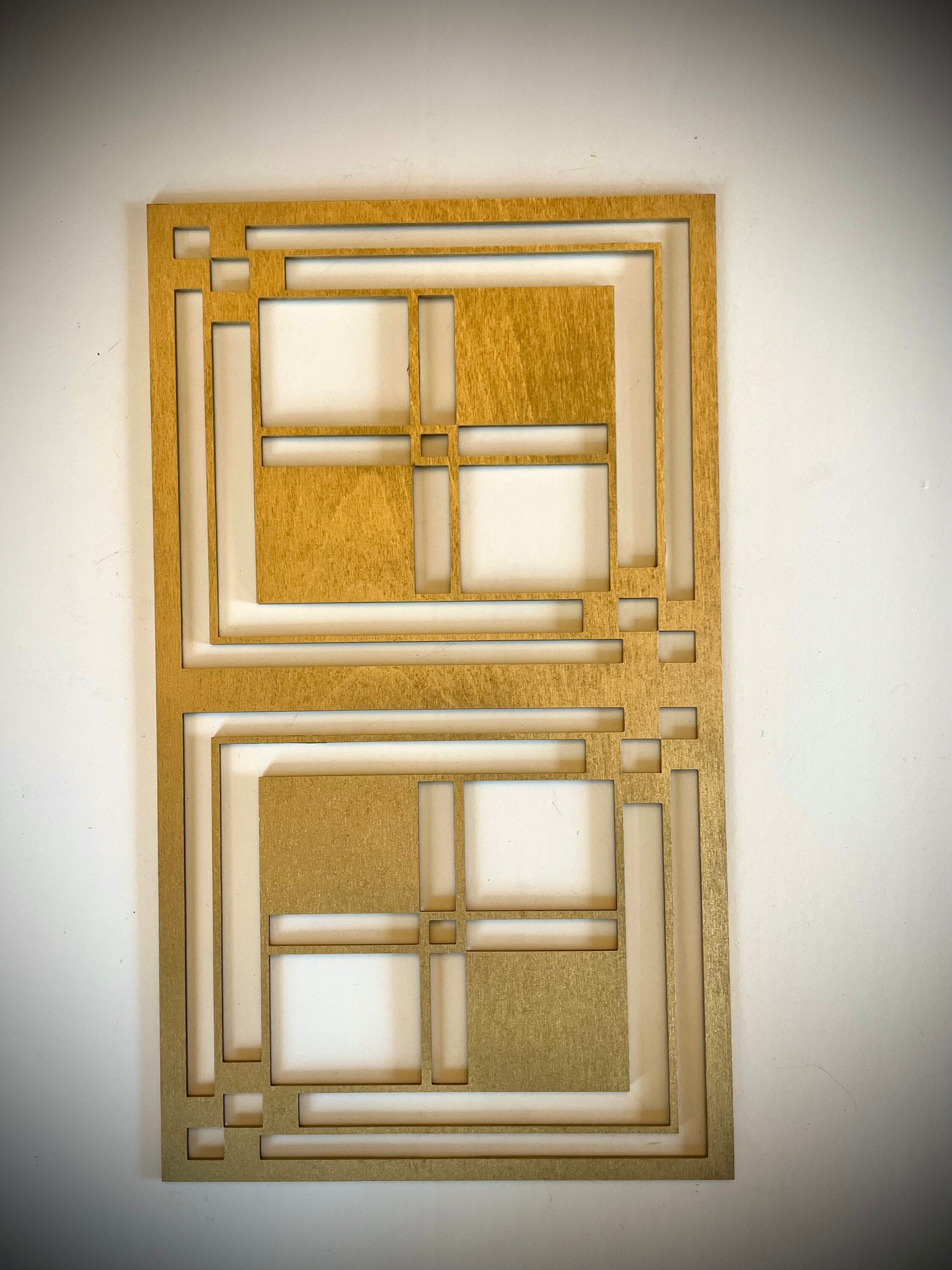 Boho Modern Frank Lloyd Wright-Inspired Art Deco Geometry 3-Panel Wood Wall Art, Set Z