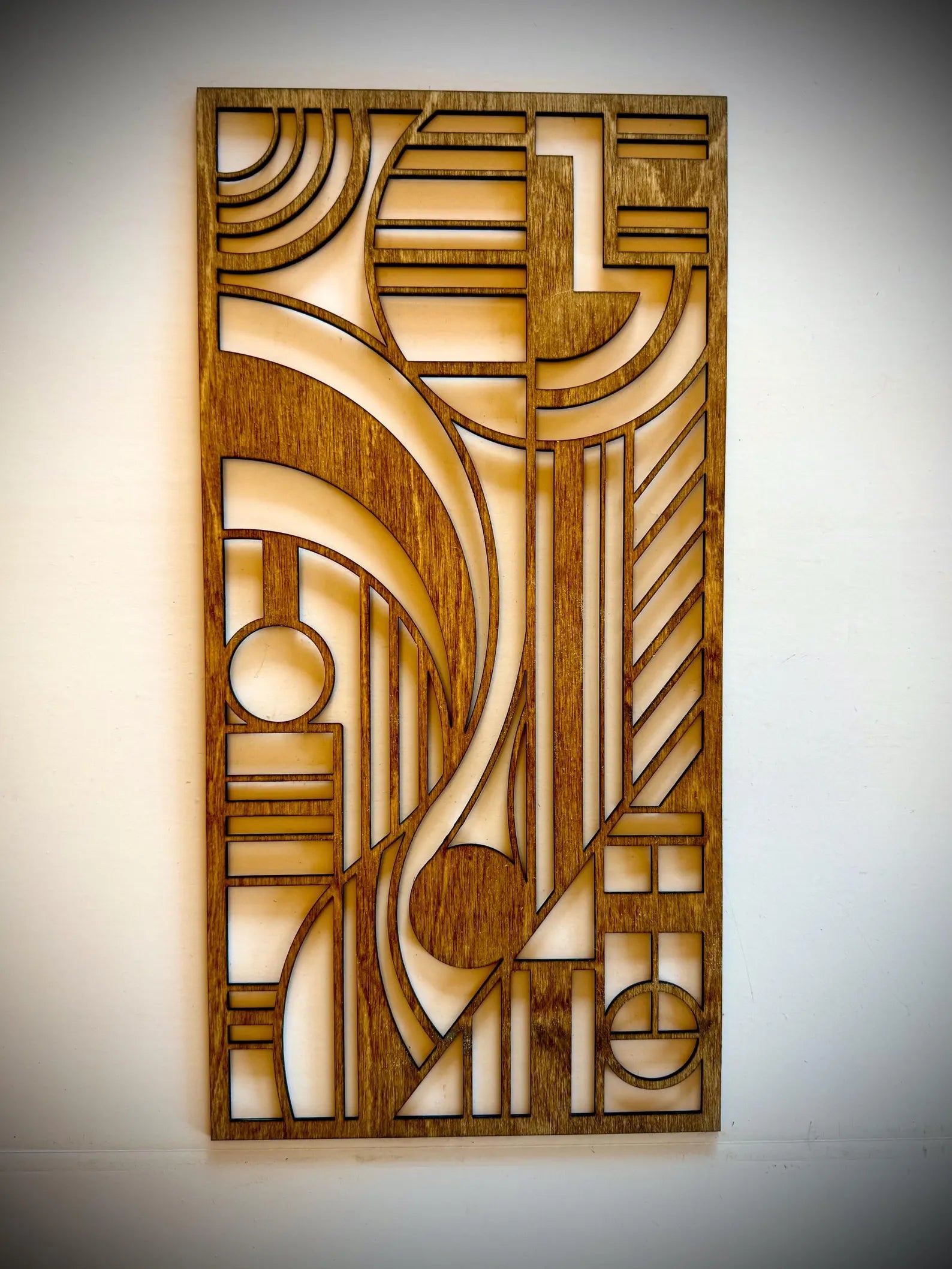 Boho Modern Frank Lloyd Wright-Inspired Art Deco Geometry 4-Panel Wood Wall Art