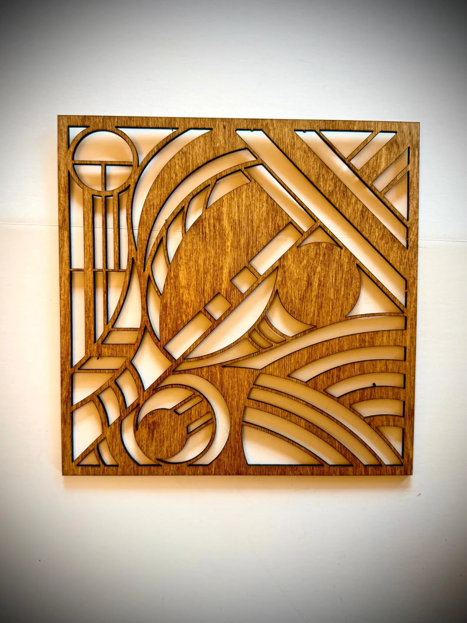 Boho Modern Frank Lloyd Wright-Inspired Art Deco Geometry 4-Panel Wood Wall Art