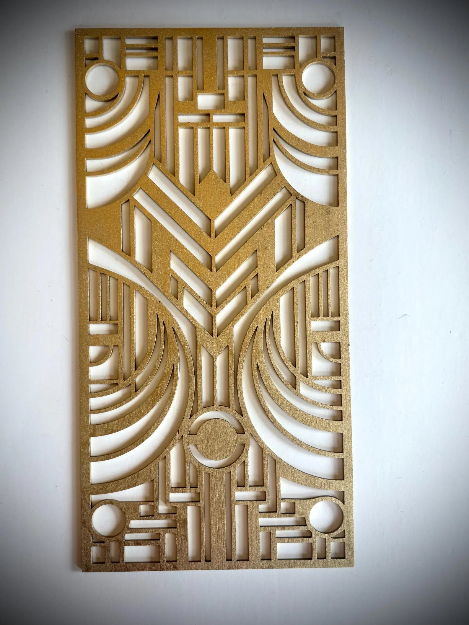 Boho Modern Frank Lloyd Wright-Inspired Art Deco Geometry 4-Panel Wood Wall Art, Set AA