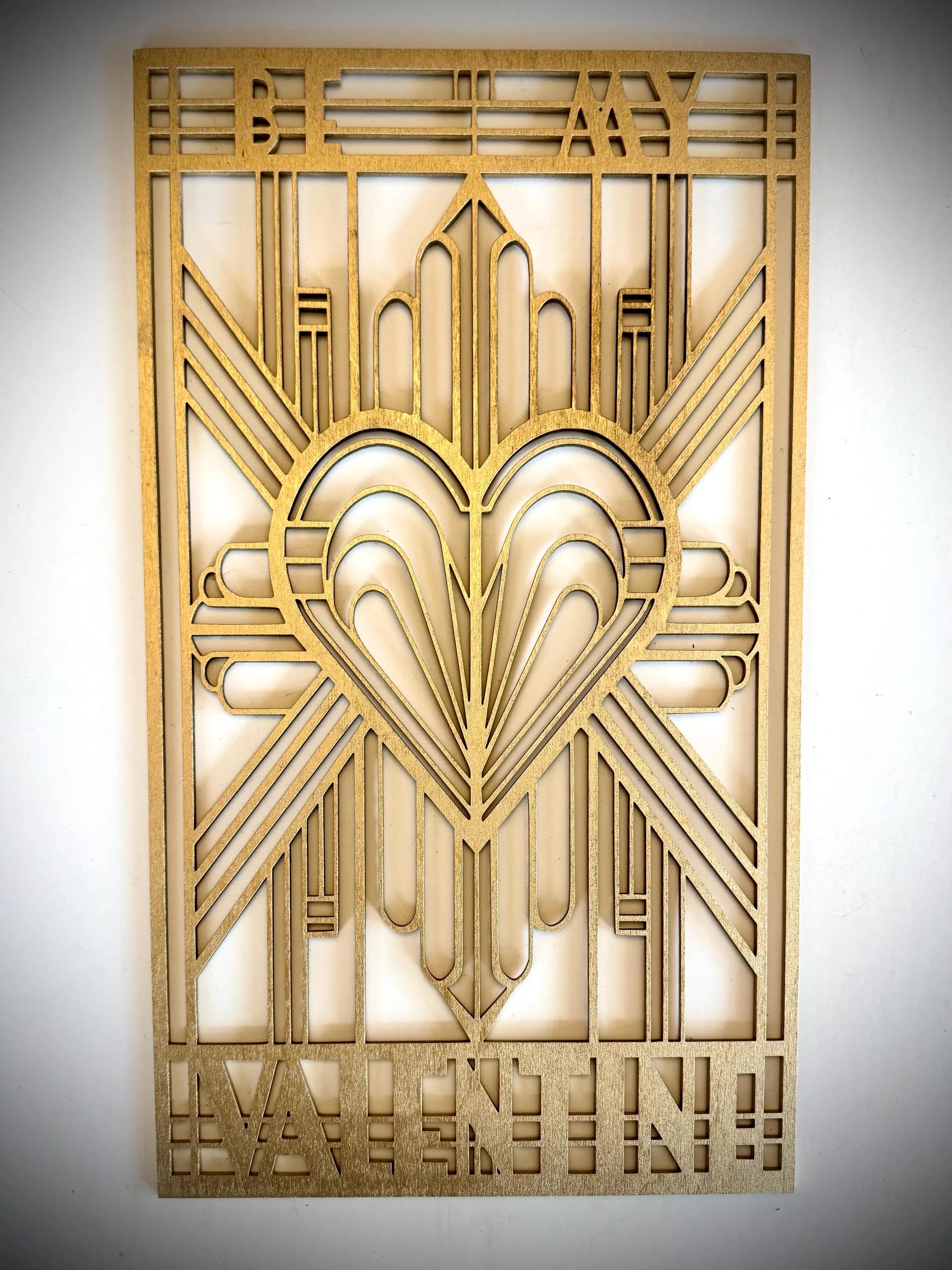 Boho Modern Frank Lloyd Wright-Inspired Art Deco Love Themed 3-Panel Wood Wall Art