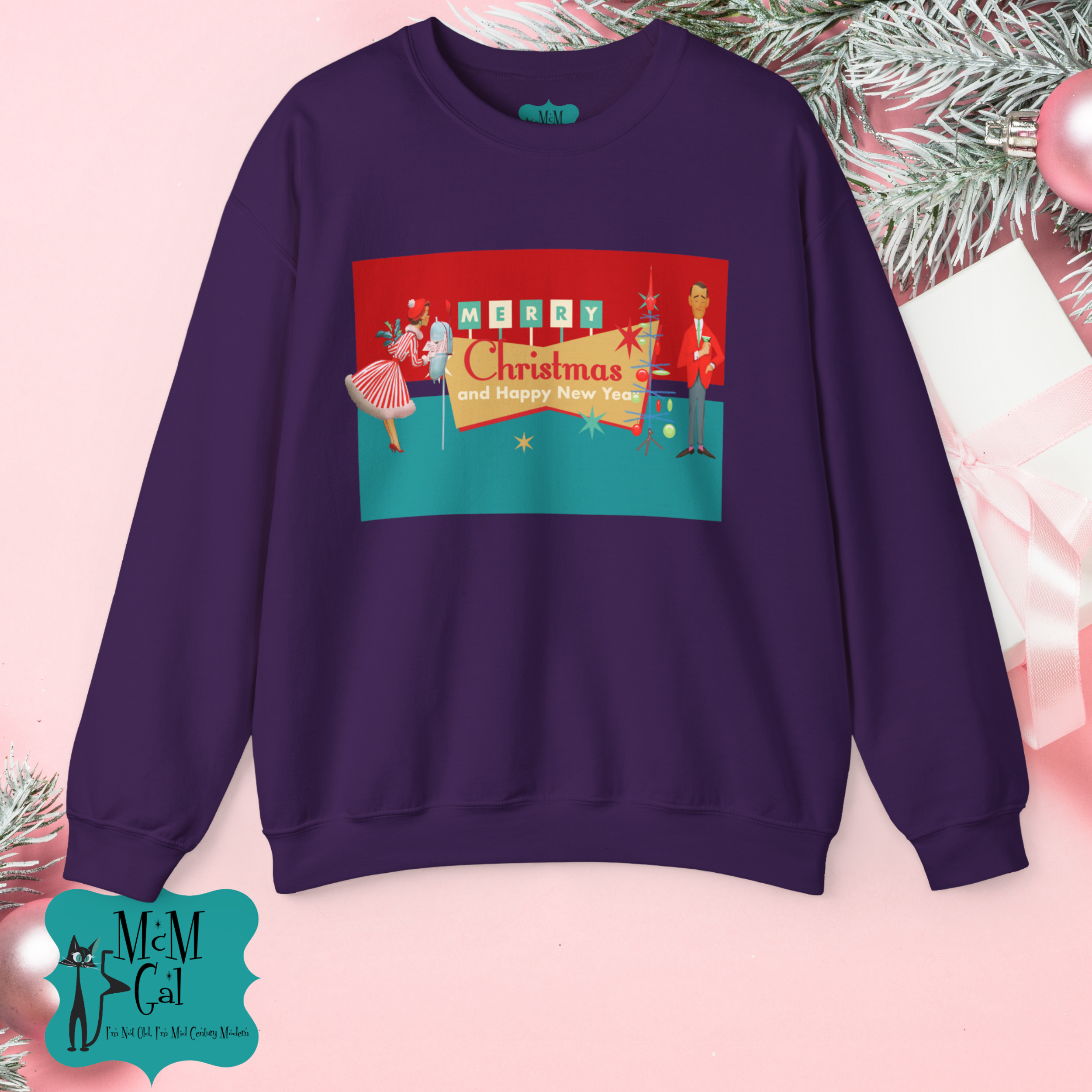Merry Christmas Sweatshirt, Unisex Holiday Pullover, Cozy Gift for Him and Her, Christmas Party Wear, New Year Apparel, Festive Sweater - Mid Century Modern Gal