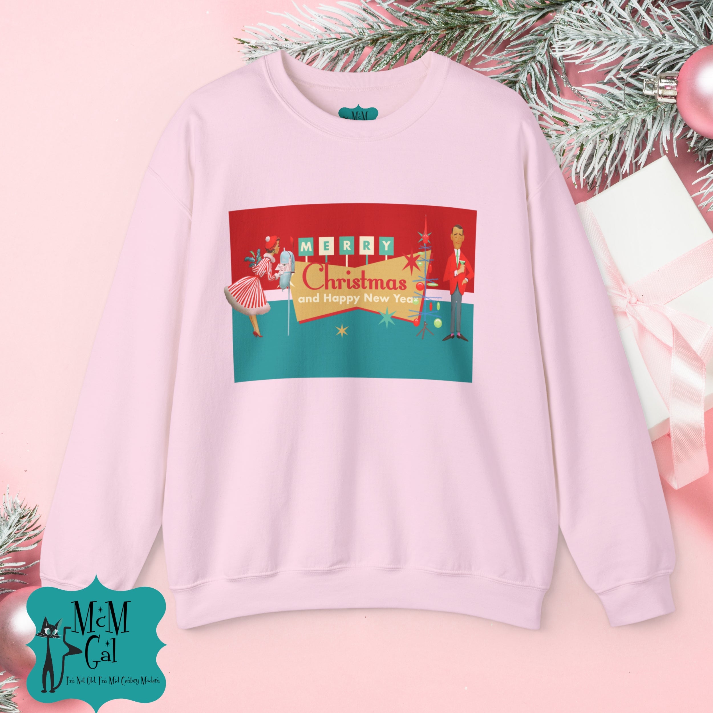Merry Christmas Sweatshirt, Unisex Holiday Pullover, Cozy Gift for Him and Her, Christmas Party Wear, New Year Apparel, Festive Sweater - Mid Century Modern Gal