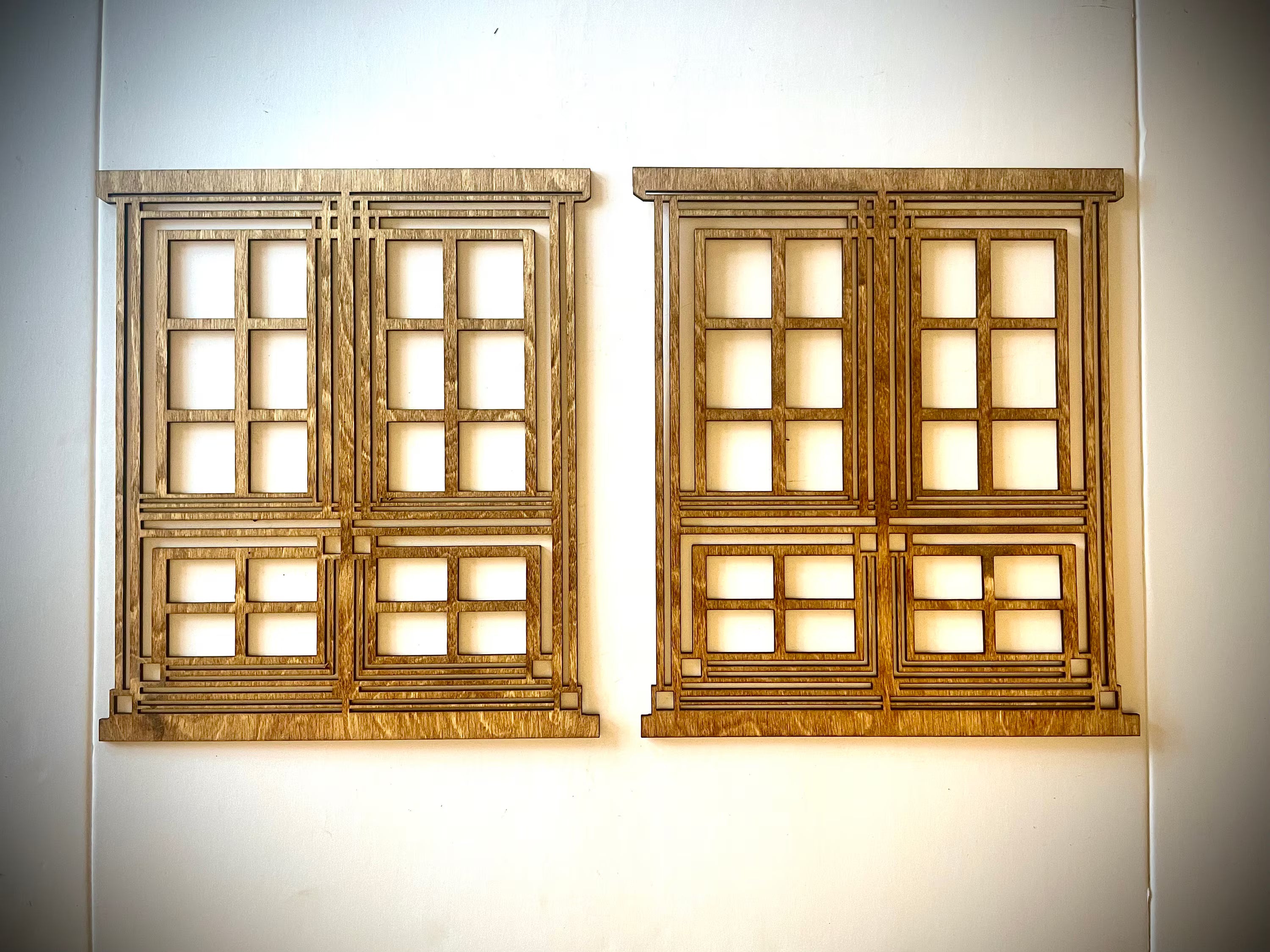 Craftsman Art Deco Windows Frank Lloyd Wright-Inspired 2-Panel Wood Wall Art