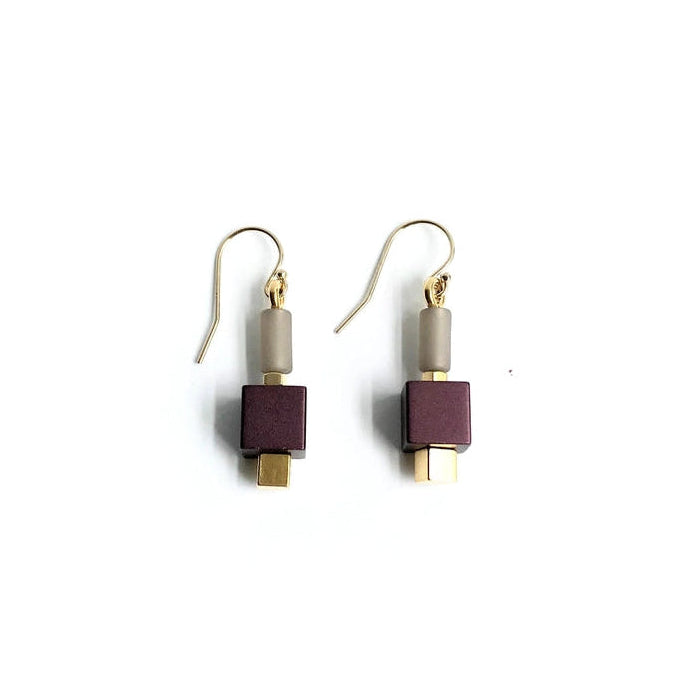 Cube Earrings - Aubergine - Mid Century Modern Gal
