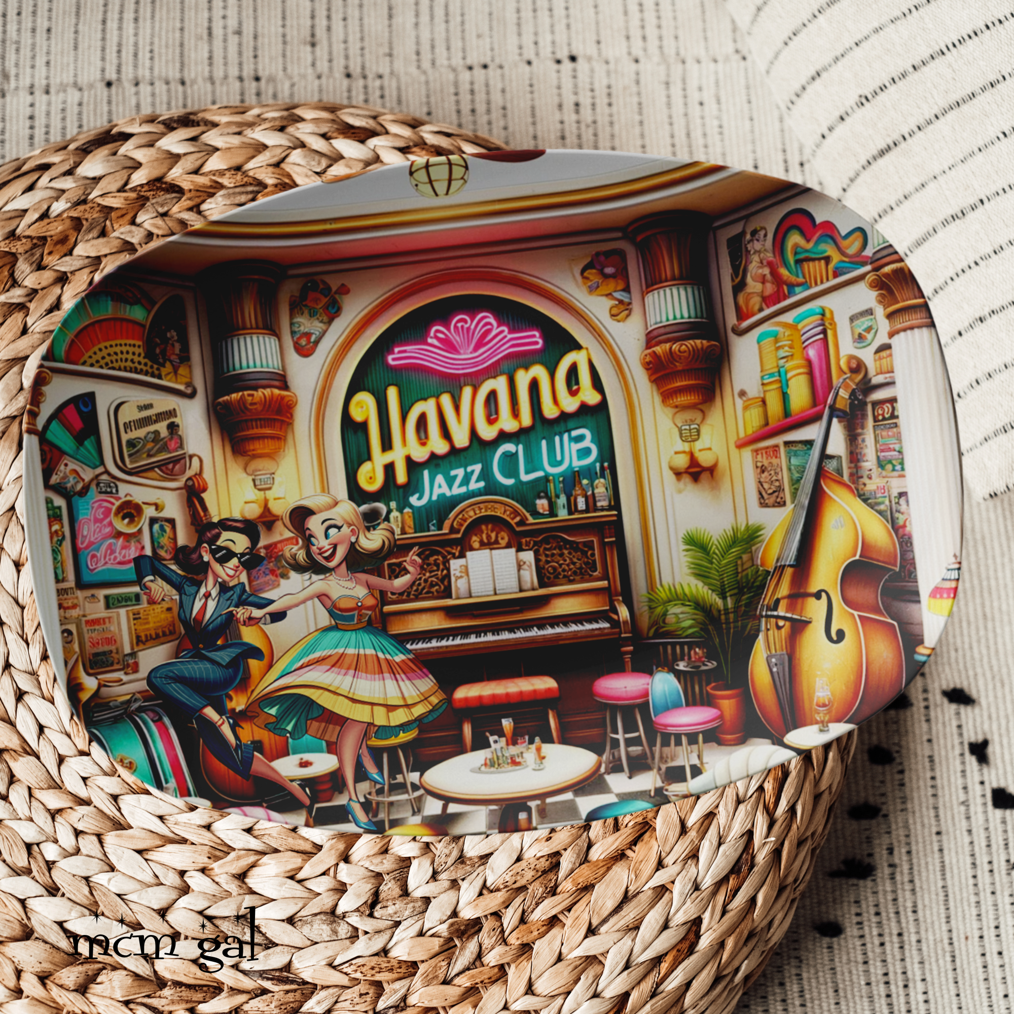 50s Havana Jazz Club, Kitsch Mid Century Modern Retro Gals MCM Party Platter - Mid Century Modern Gal