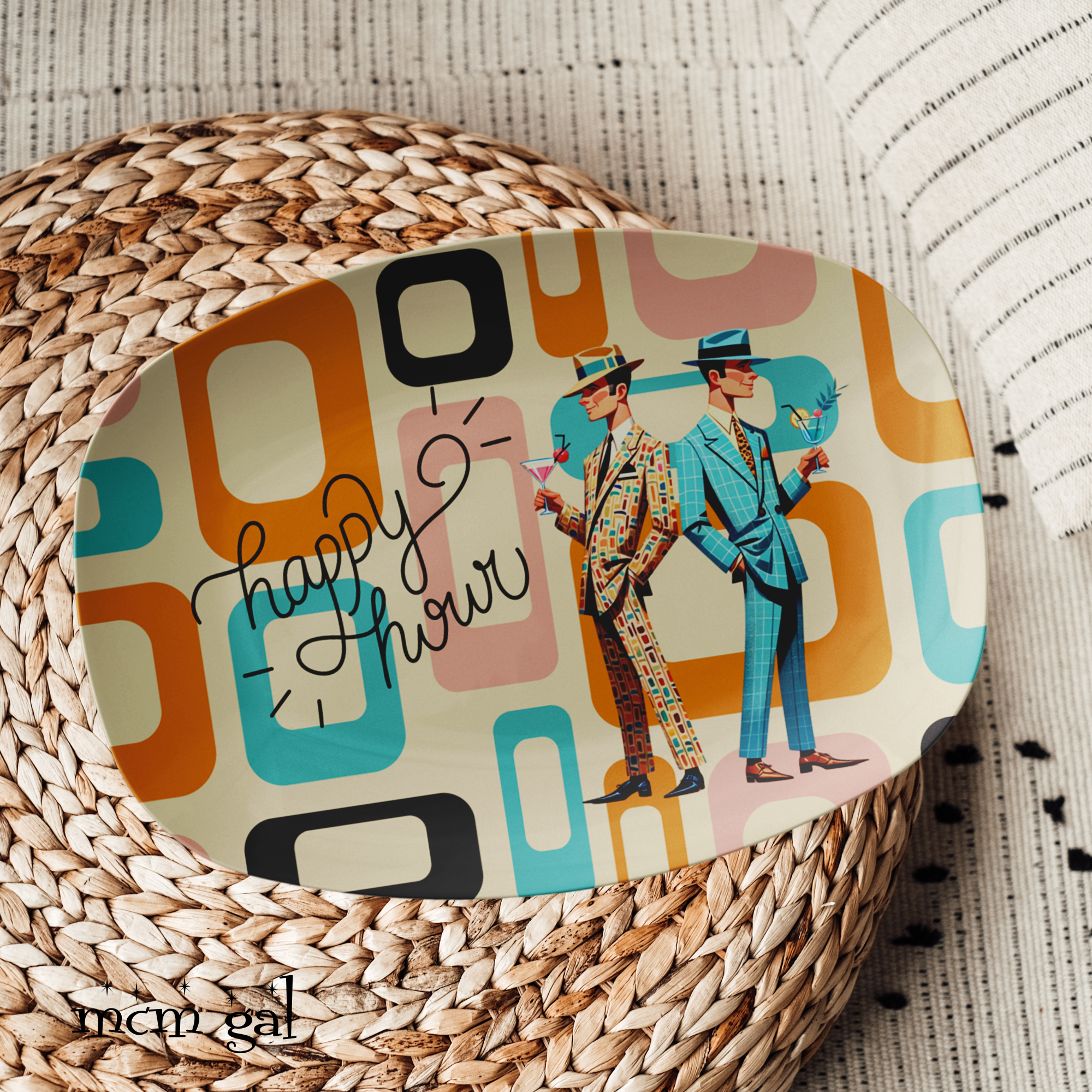 Mid Century Modern Gay Male Pride, Kitschy Fun Party Happy Hour Platter - Mid Century Modern Gal