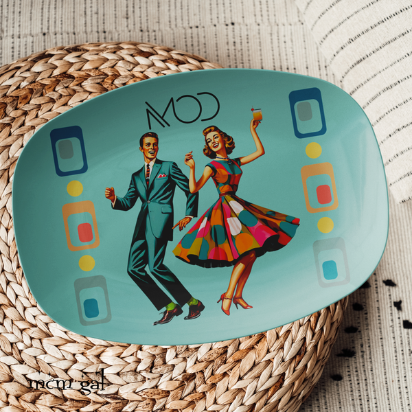 Mid Century Modern 50s Party Platter, Mod Couple, Kitschy MCM Barware